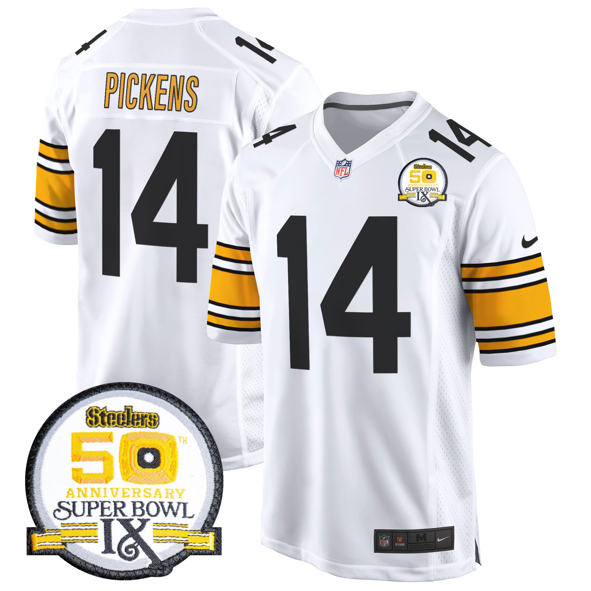 George Pickens Men's Pittsburgh Steelers 50th Anniversary Of Super Bowl IX Patch Game 1975 White Jersey - All Stitched