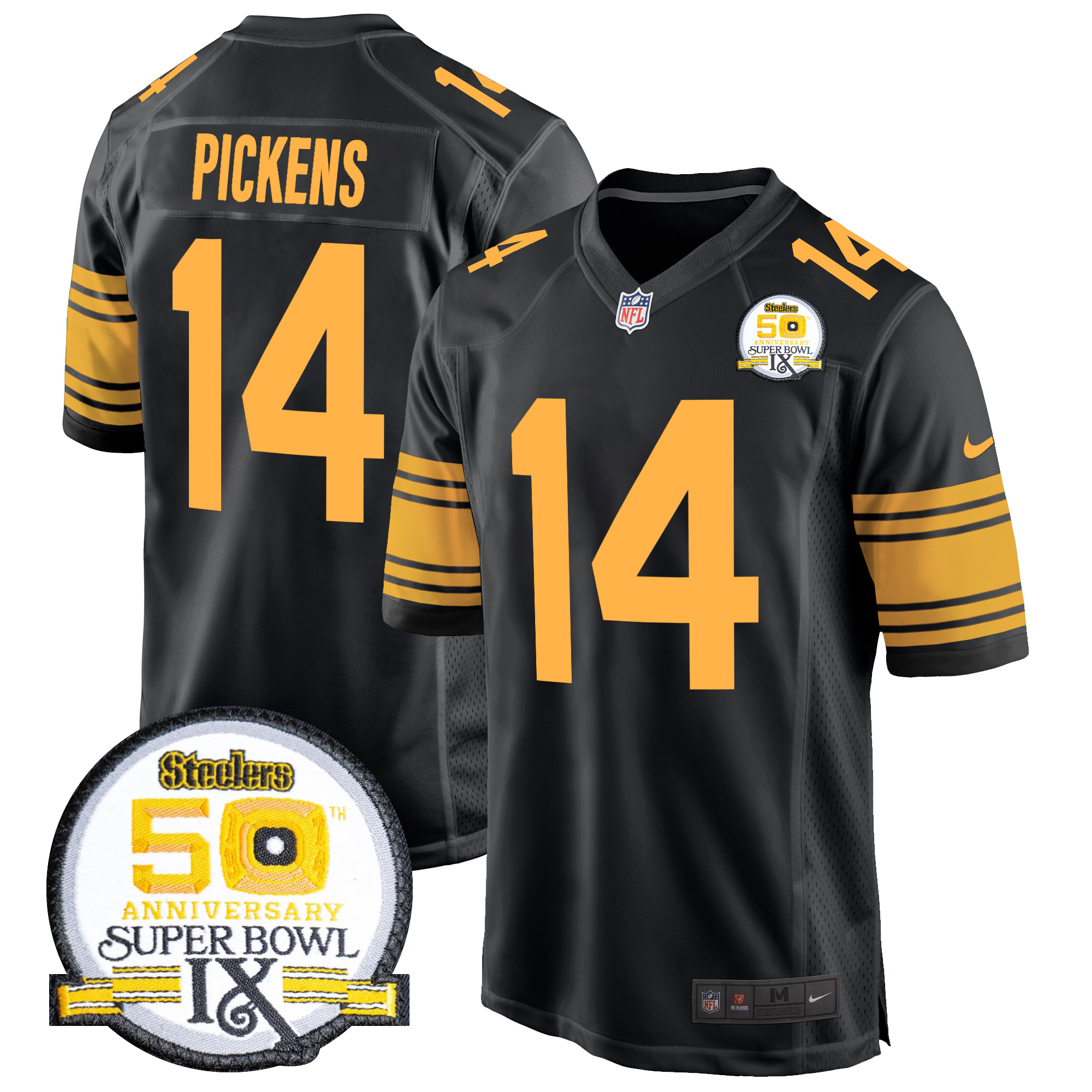 George Pickens Men's Pittsburgh Steelers 50th Anniversary Of Super Bowl IX Patch Game Color Rush Jersey - All Stitched