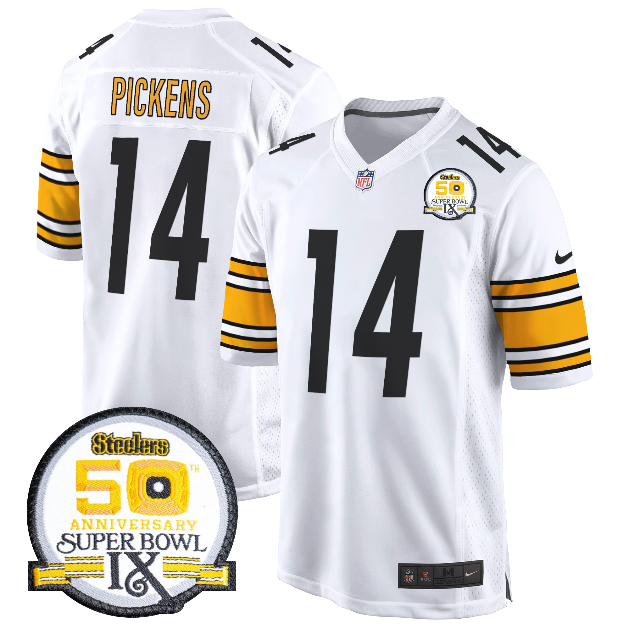 George Pickens Men's Pittsburgh Steelers 50th Anniversary Of Super Bowl IX Patch Game White Jersey - All Stitched