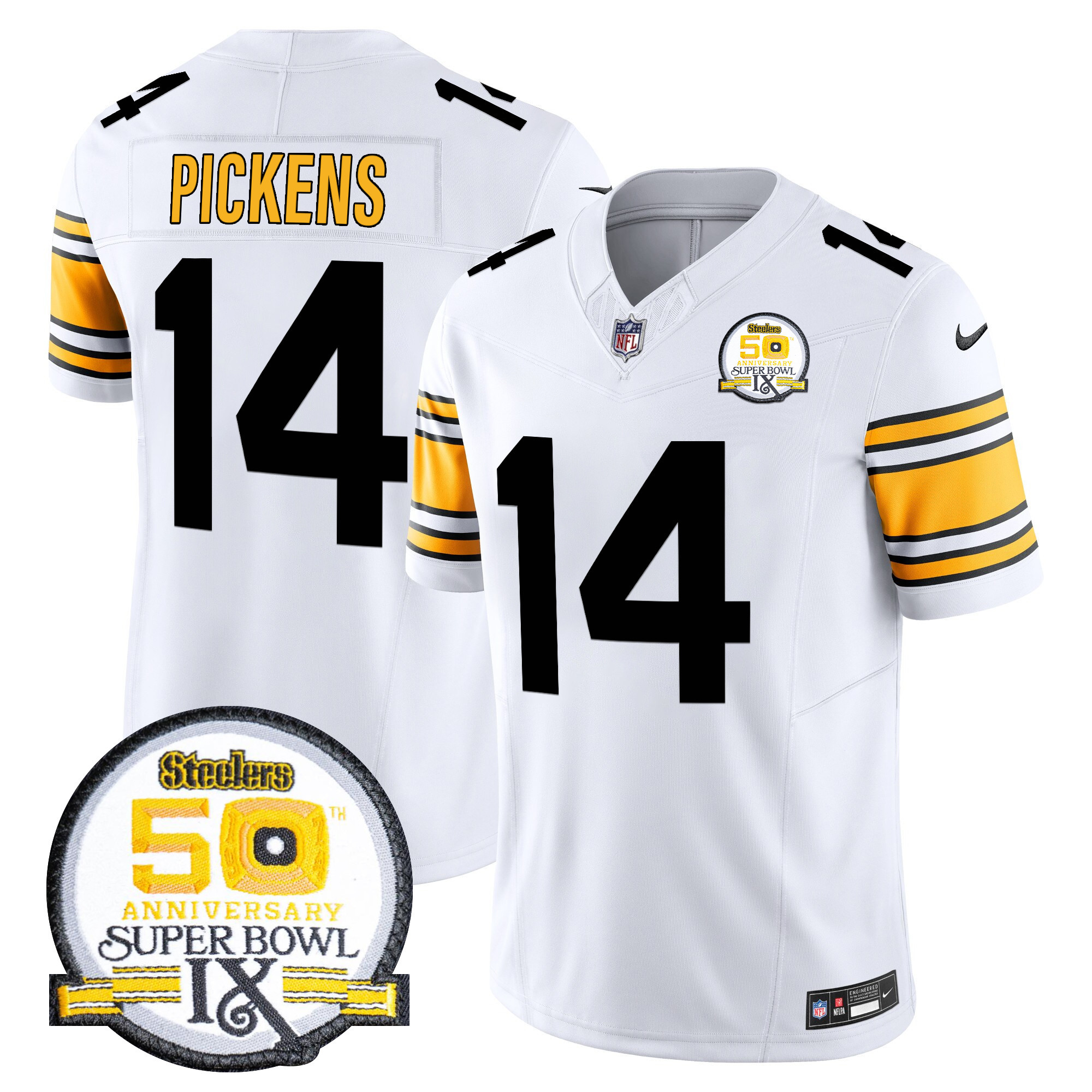 George Pickens Men's Pittsburgh Steelers 50th Anniversary Of Super Bowl IX Patch Vapor Limited 1975 White Jersey - All Stitched