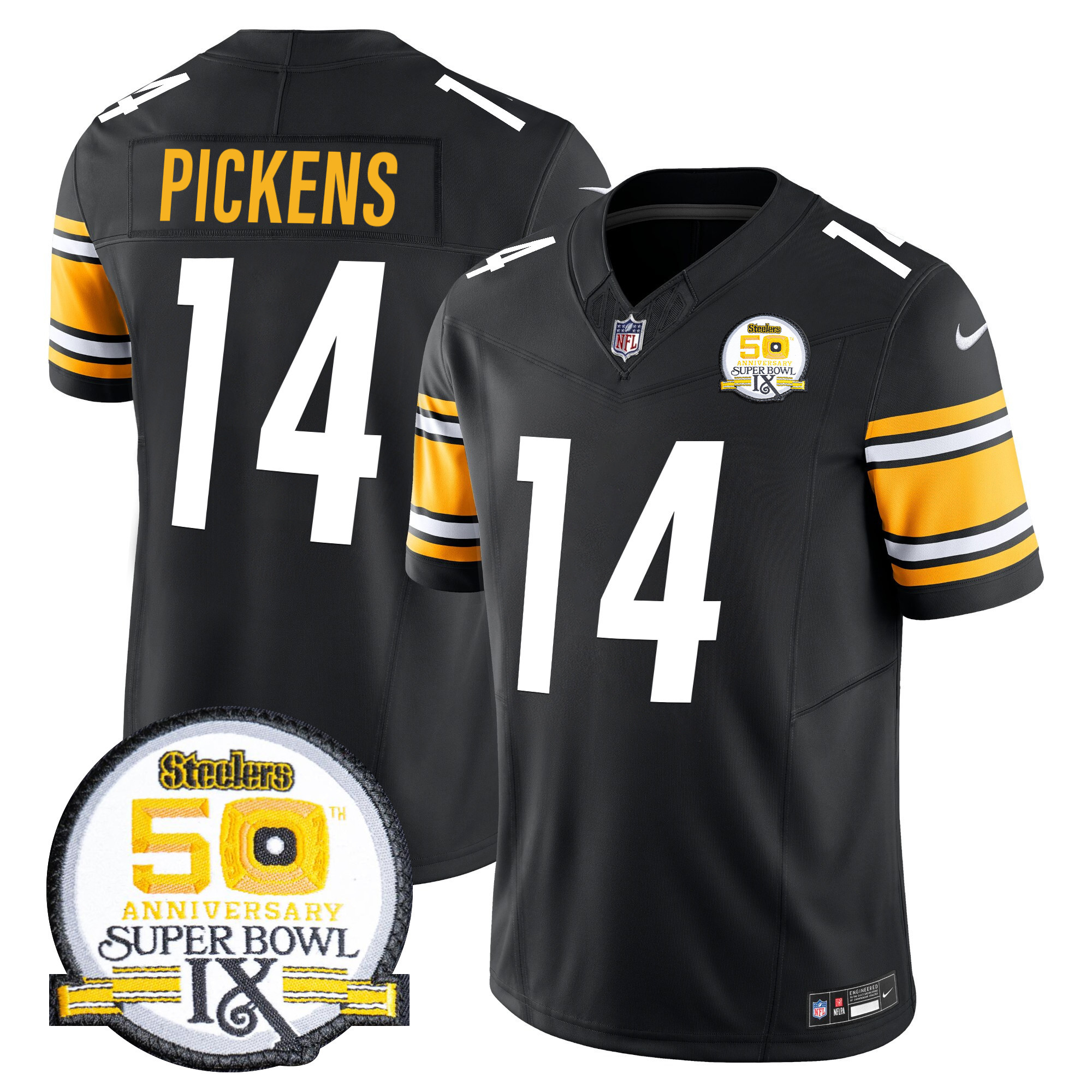 George Pickens Men's Pittsburgh Steelers 50th Anniversary Of Super Bowl IX Patch Vapor Limited Black Jersey - All Stitched