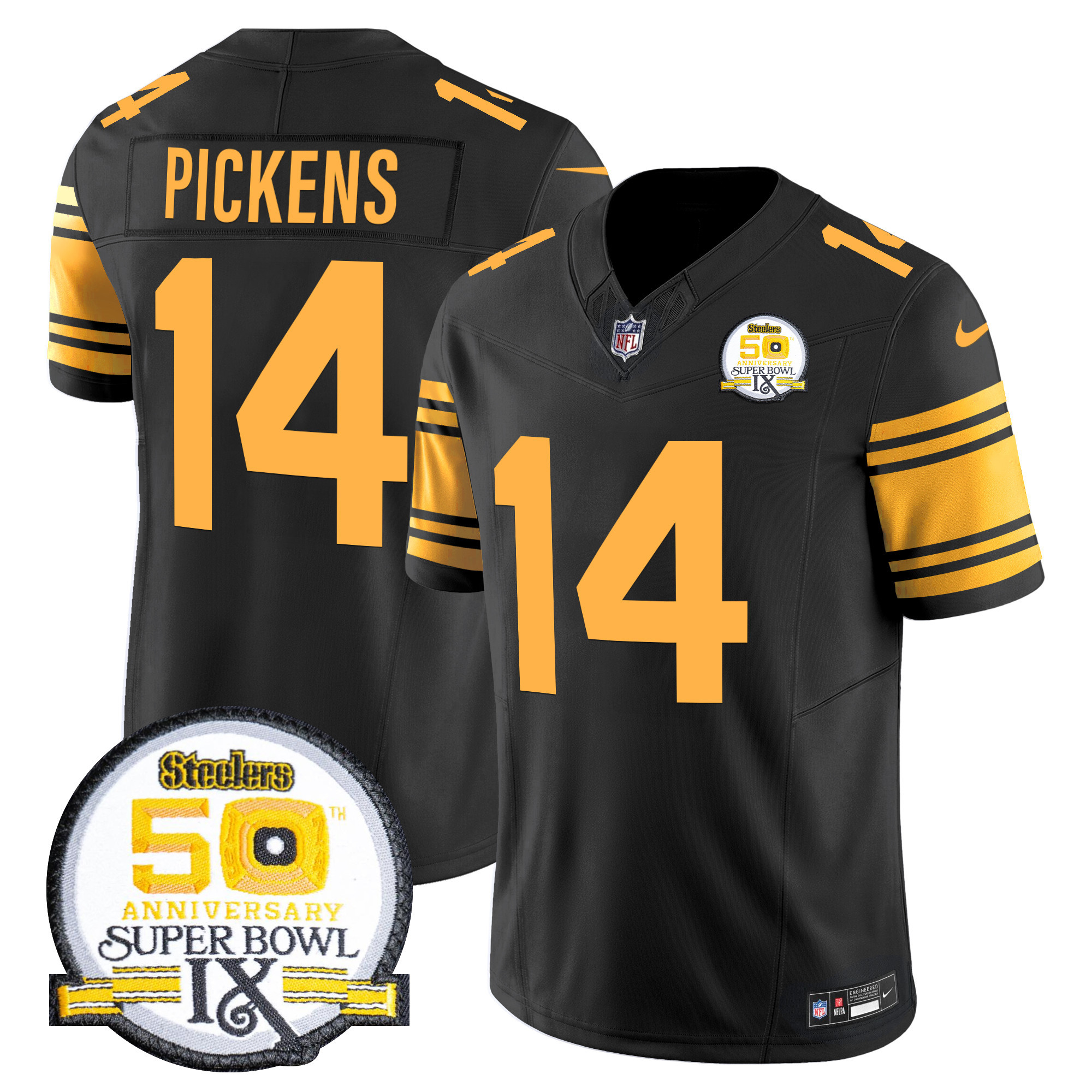 George Pickens Men's Pittsburgh Steelers 50th Anniversary Of Super Bowl IX Patch Vapor Limited Color Rush Jersey - All Stitched
