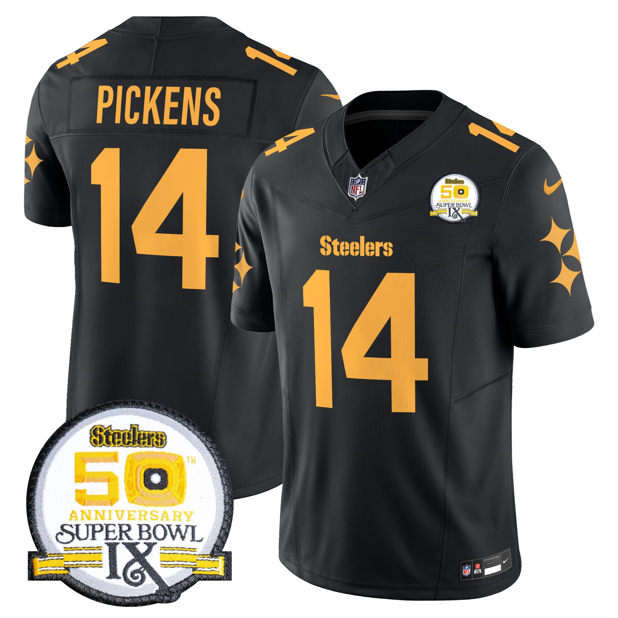 George Pickens Men's Pittsburgh Steelers 50th Anniversary Of Super Bowl IX Patch Vapor Limited Color Rush Jersey - All Stitched