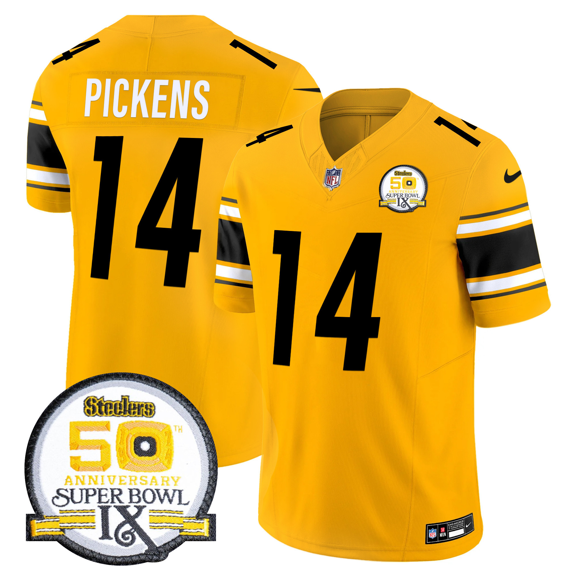 George Pickens Men's Pittsburgh Steelers 50th Anniversary Of Super Bowl IX Patch Vapor Limited Gold Jersey - All Stitched