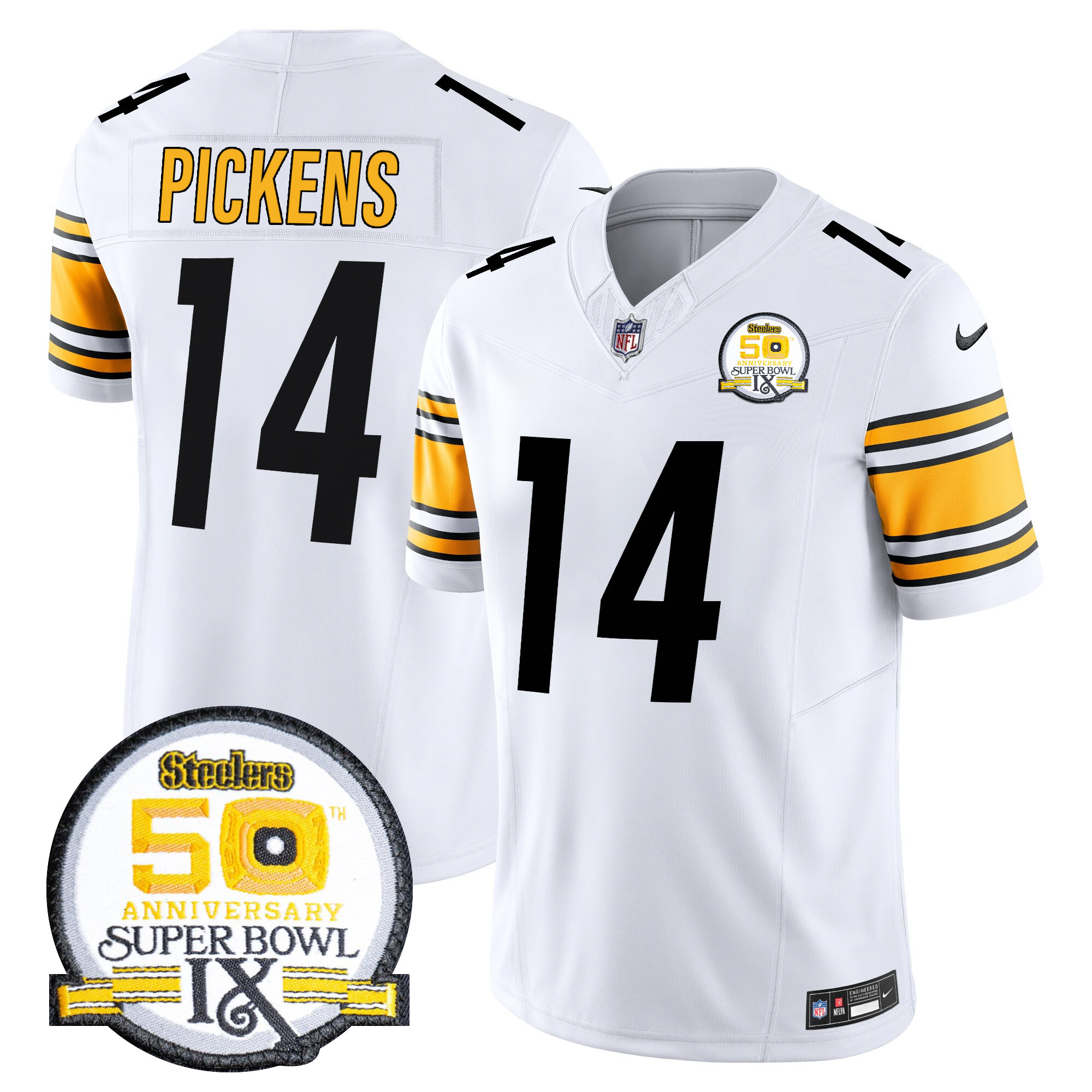 George Pickens Men's Pittsburgh Steelers 50th Anniversary Of Super Bowl IX Patch Vapor Limited White Jersey - All Stitched