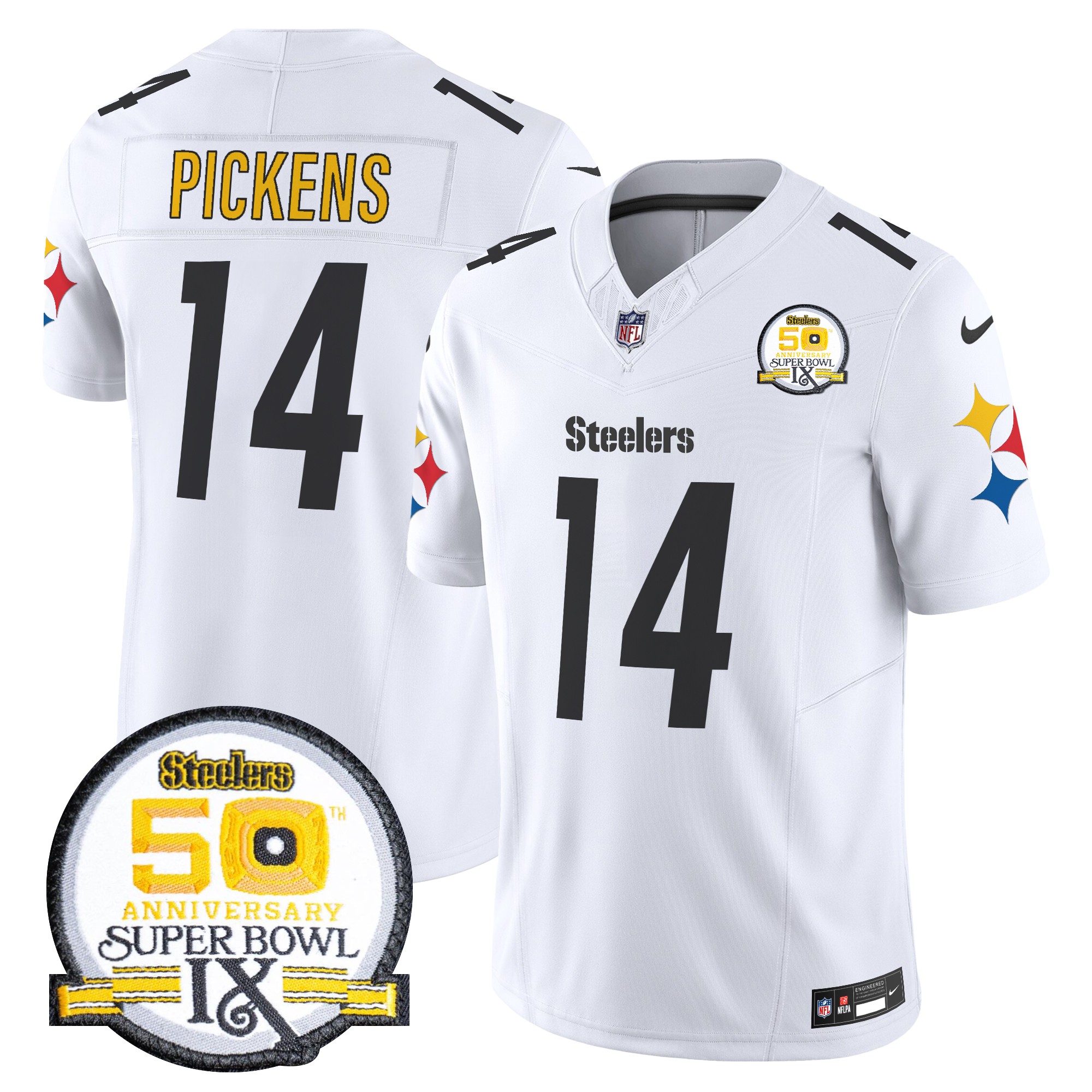 George Pickens Men's Pittsburgh Steelers 50th Anniversary Of Super Bowl IX Patch Vapor Limited White Jersey - All Stitched