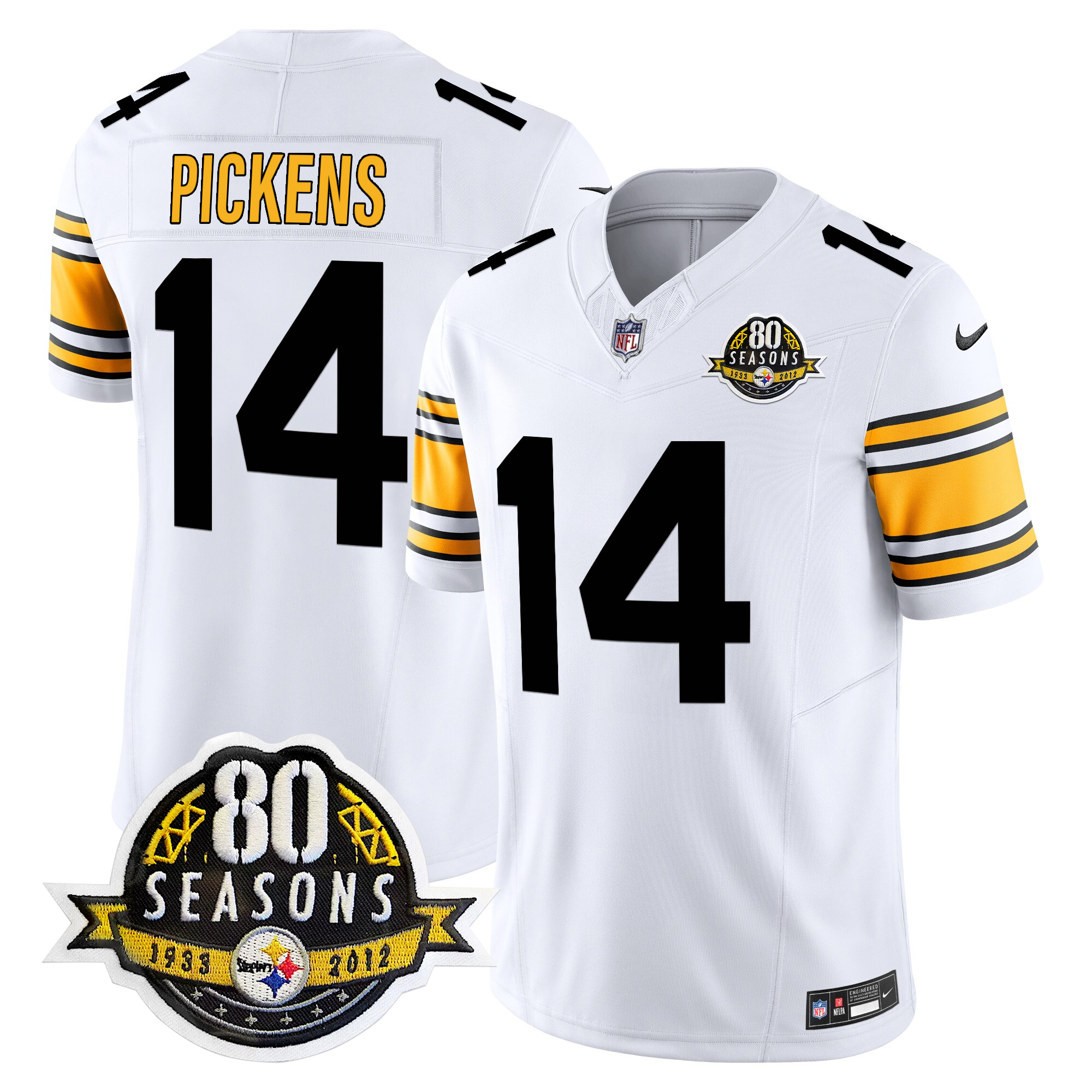 George Pickens Men's Pittsburgh Steelers 80th Anniversary Patch Vapor Limited 1975 White Jersey - All Stitched