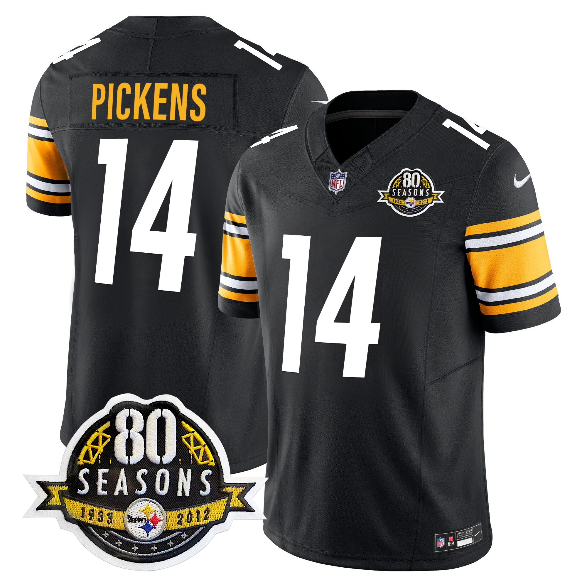 George Pickens Men's Pittsburgh Steelers 80th Anniversary Patch Vapor Limited Black Jersey - All Stitched