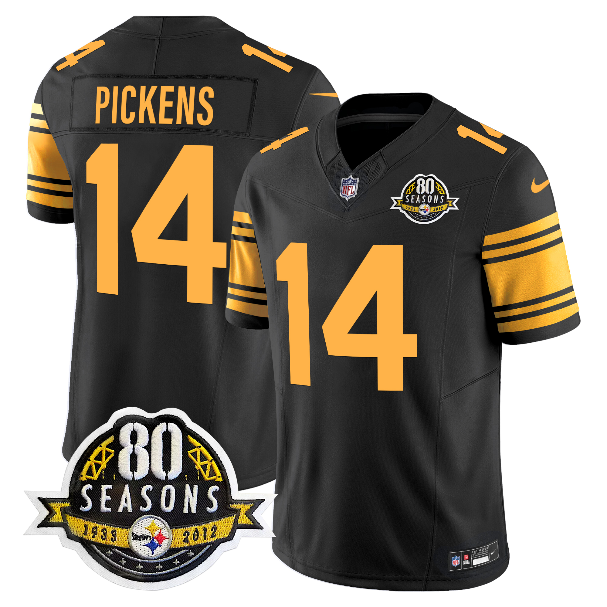 George Pickens Men's Pittsburgh Steelers 80th Anniversary Patch Vapor Limited Color Rush Jersey - All Stitched