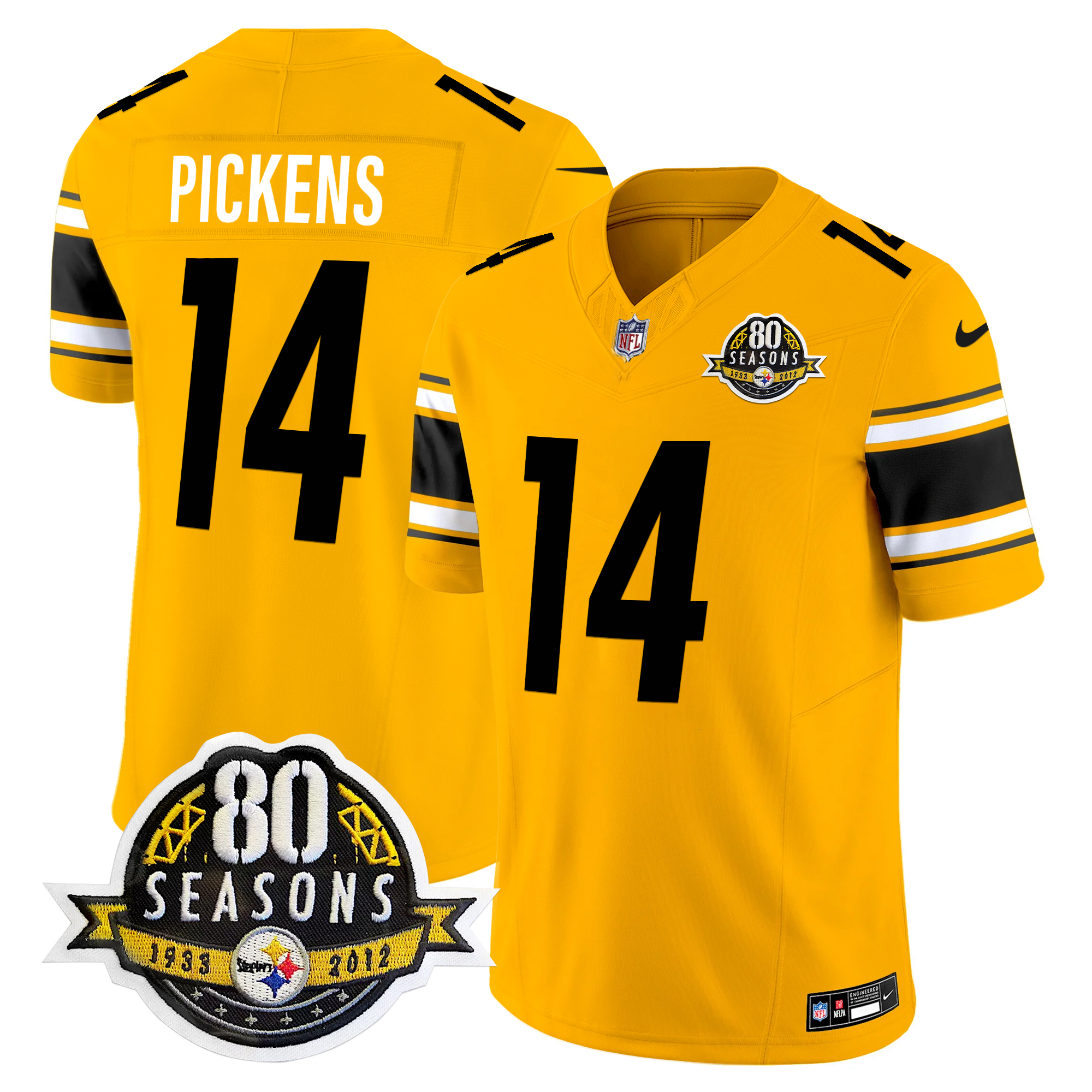 George Pickens Men's Pittsburgh Steelers 80th Anniversary Patch Vapor Limited Gold Jersey - All Stitched