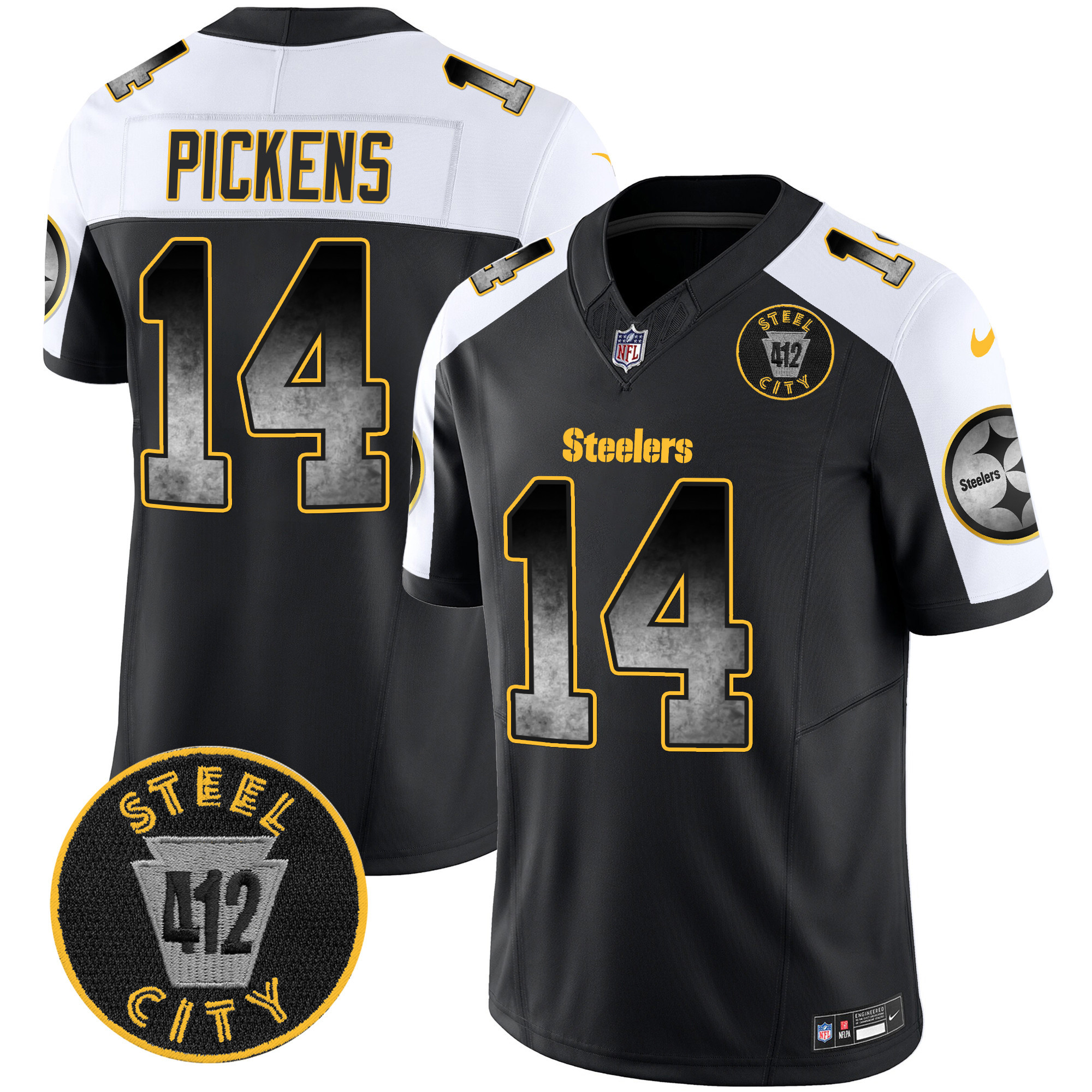George Pickens Men's Pittsburgh Steelers Arch Smoke 412 Patch Vapor Limited Alternate Jersey - All Stitched