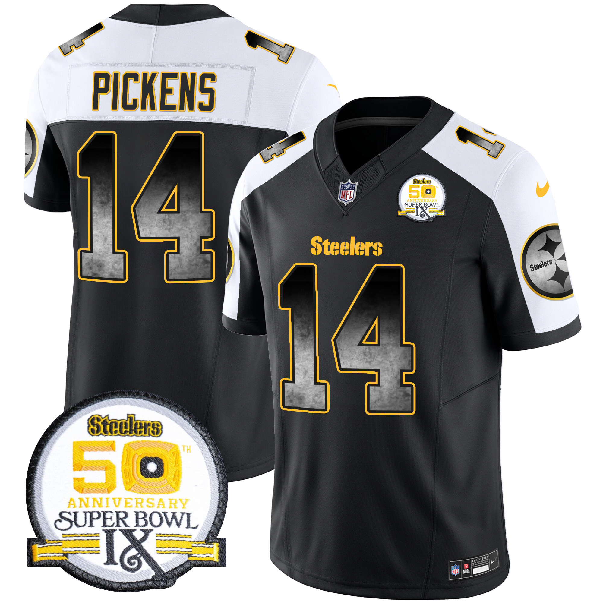 George Pickens Men's Pittsburgh Steelers Arch Smoke 50th Anniversary Of Super Bowl IX Patch Vapor Limited Alternate Jersey - All Stitched