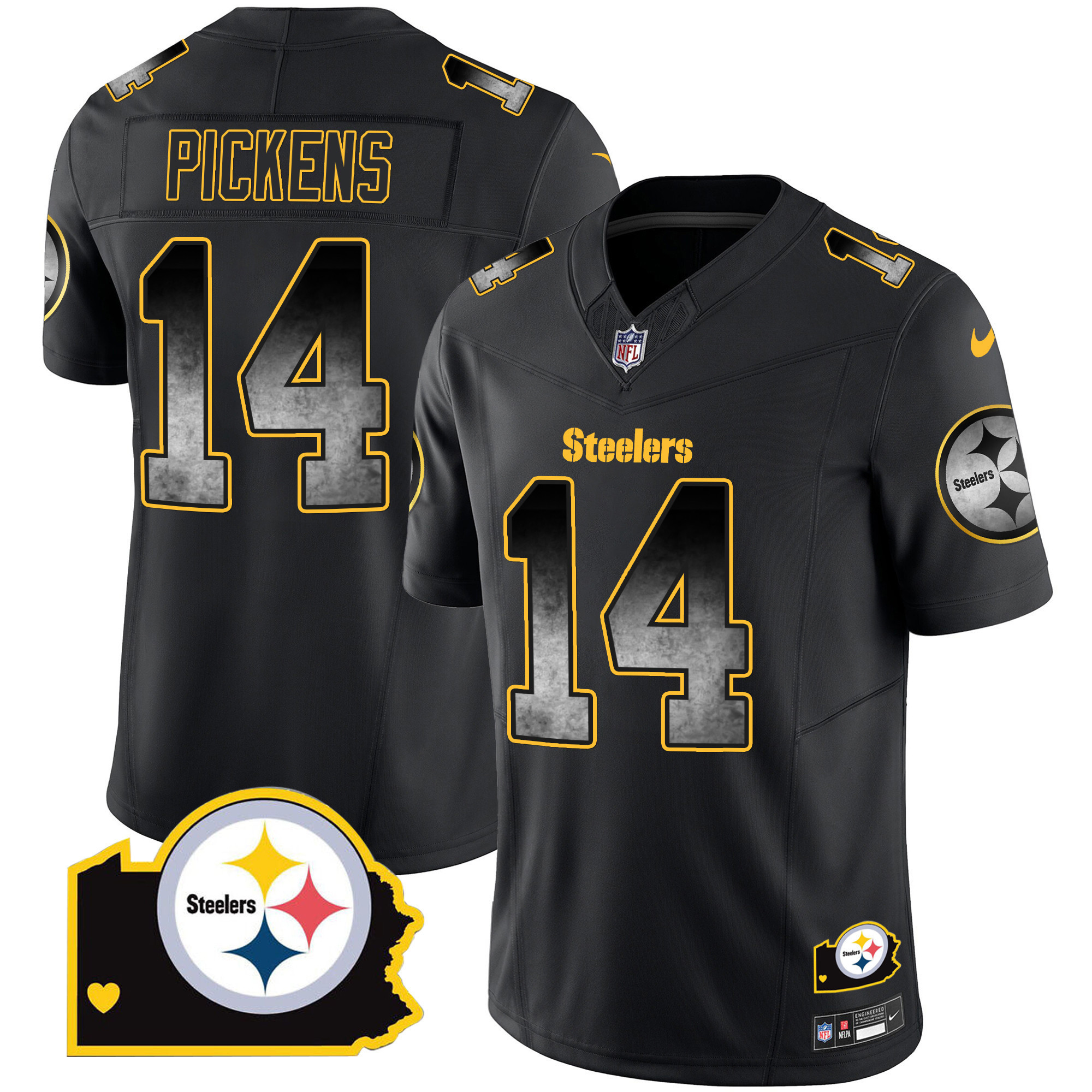 George Pickens Men's Pittsburgh Steelers Arch Smoke Home Patch Vapor Black Jersey - All Stitched