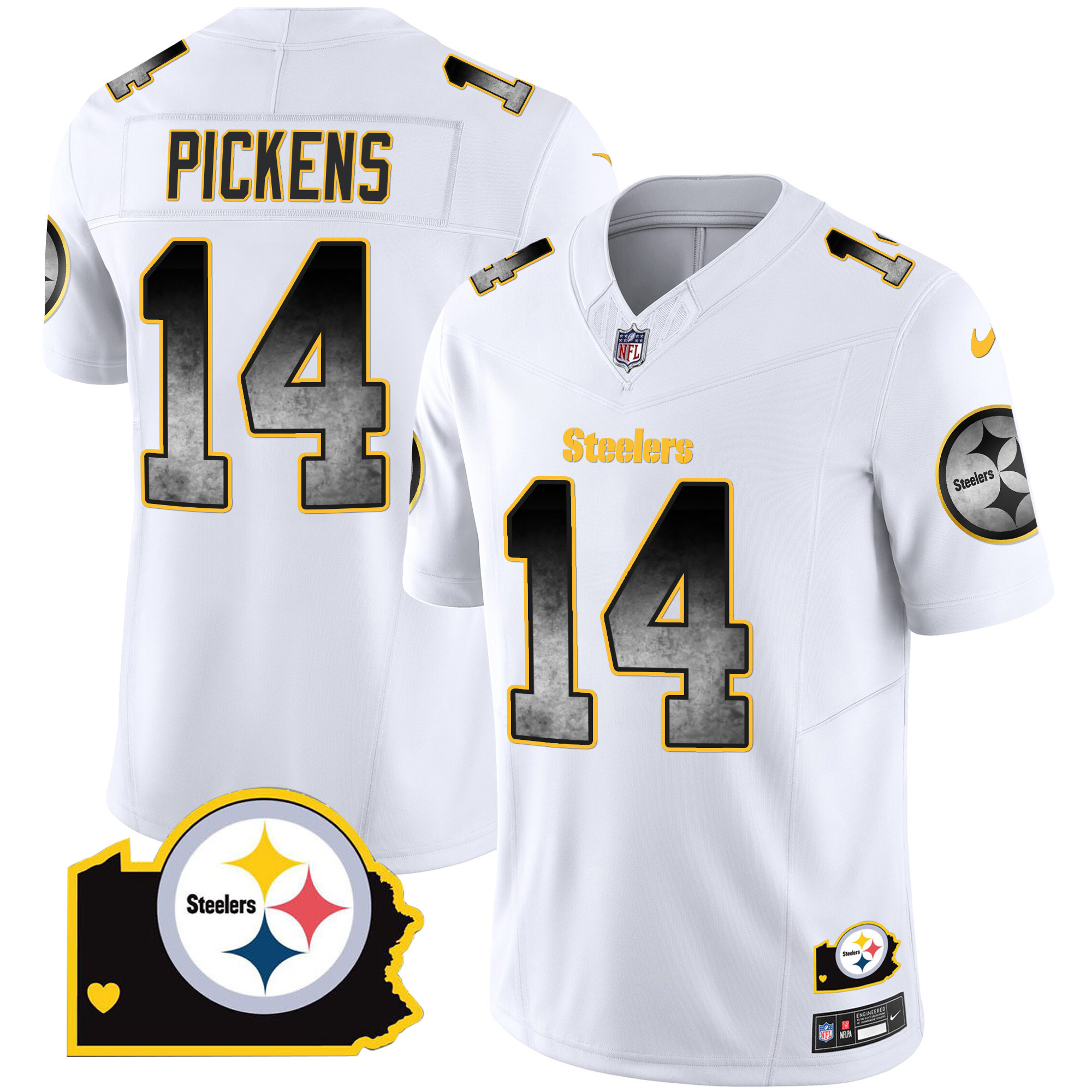 George Pickens Men's Pittsburgh Steelers Arch Smoke Home Patch Vapor White Jersey - All Stitched