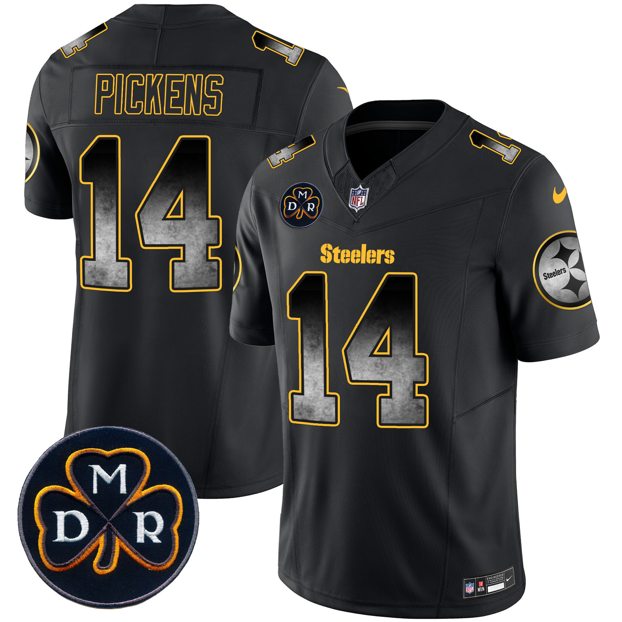 George Pickens Men's Pittsburgh Steelers DMR Patch Arch Smoke Vapor Limited Black Jersey - All Stitched