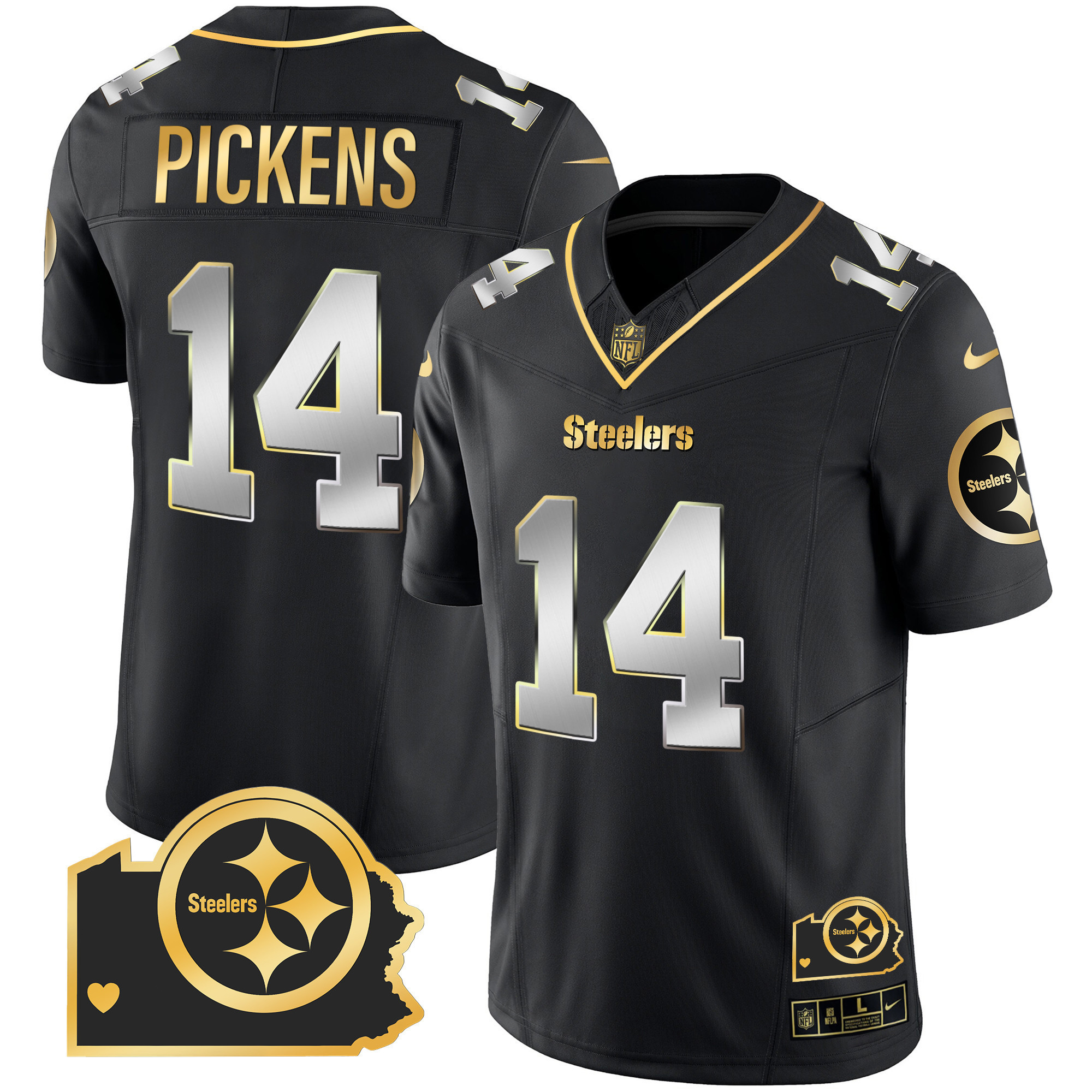 George Pickens Men's Pittsburgh Steelers Home Patch Gold Vapor Black Limited Jersey - All Stitched