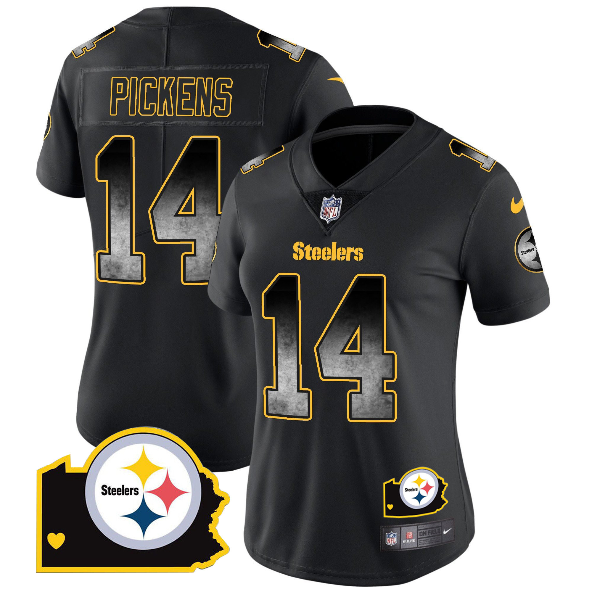 George Pickens Women's Pittsburgh Steelers Arch Smoke Home Patch Vapor Black Jersey - All Stitched