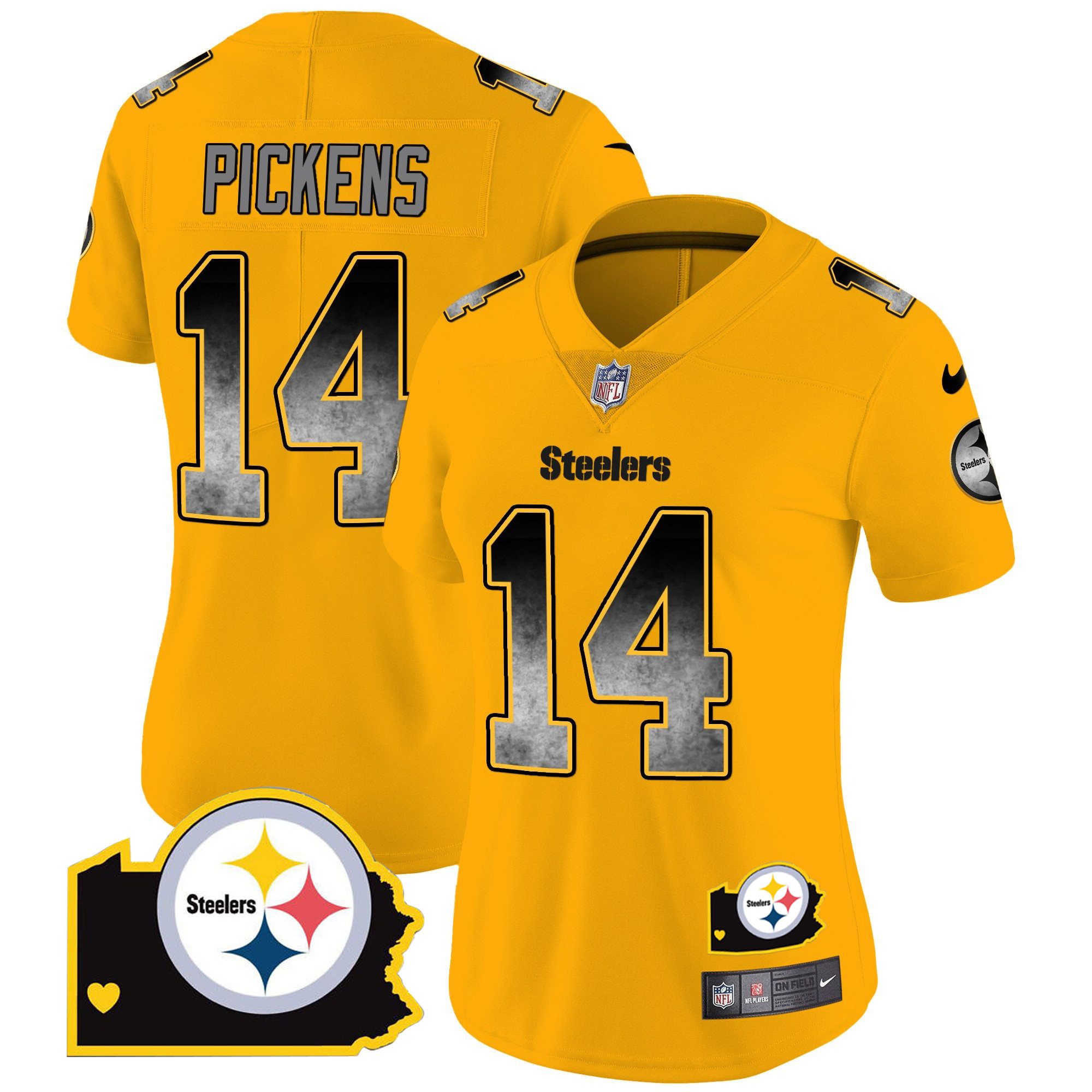 George Pickens Women's Pittsburgh Steelers Arch Smoke Home Patch Vapor Gold Jersey - All Stitched