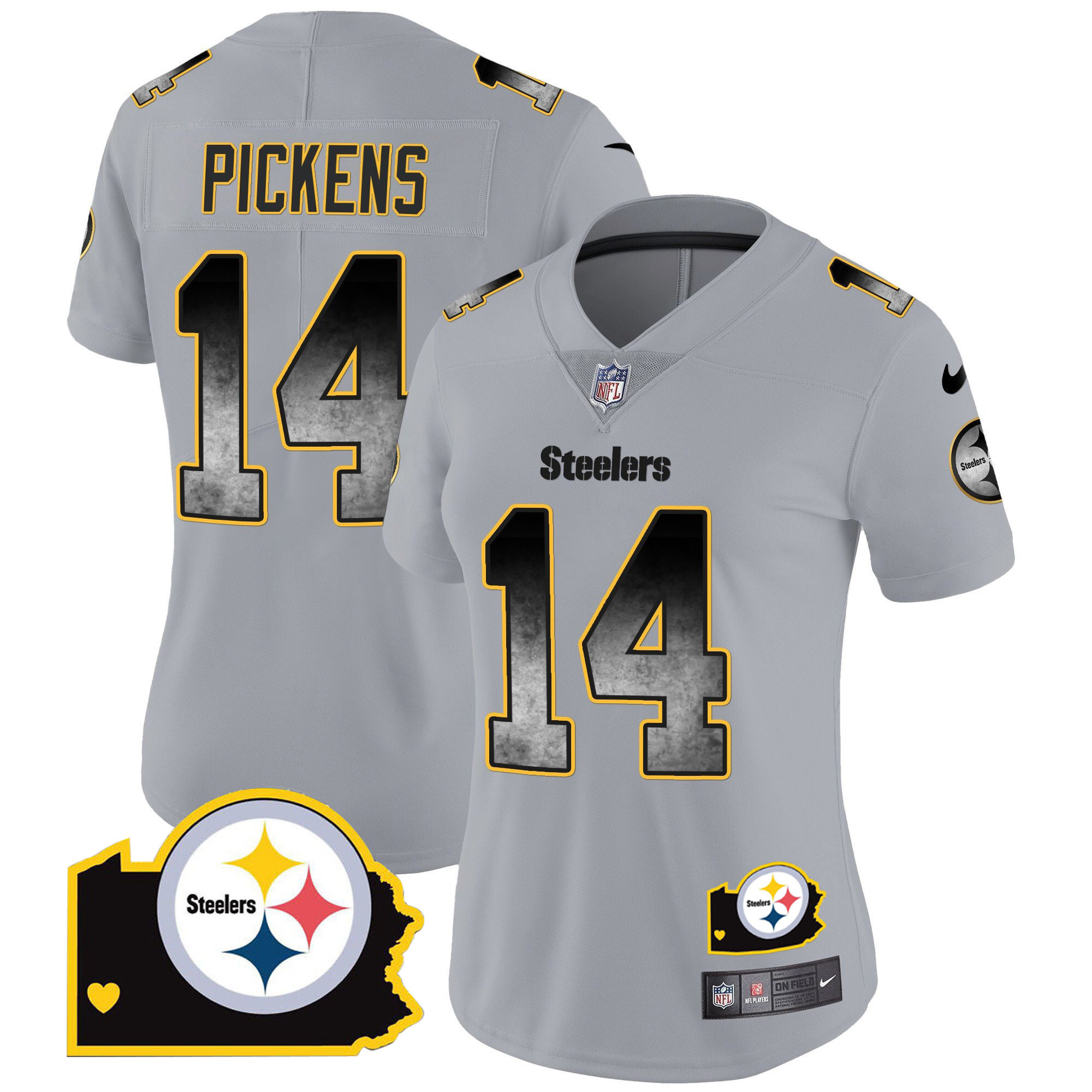 George Pickens Women's Pittsburgh Steelers Arch Smoke Home Patch Vapor Gray Jersey - All Stitched
