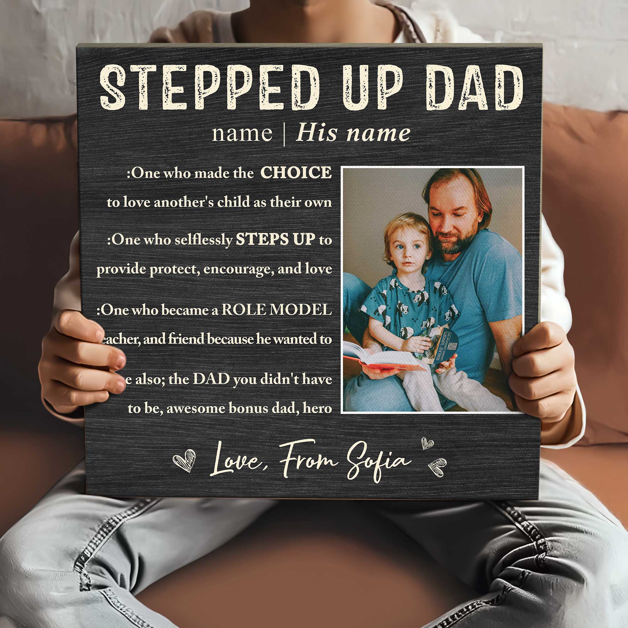 Gifts For Step Dad Fathers Day, Stepdad Definition Canvas, Birthday Gifts For Stepdad, Stepped Up Dad Gifts