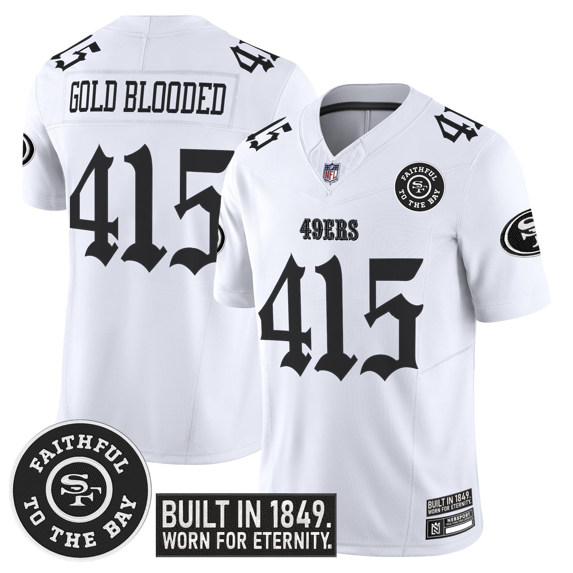 Gold Blooded 415 Men's San Francisco 49ers 'Fog City Gothic Edition' Vapor Limited White Jersey - All Stitched