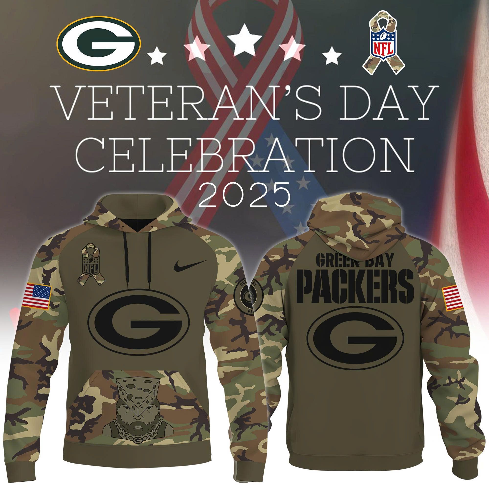 Green Bay Packers 2025 Camo Salute to Service Fan Hoodie