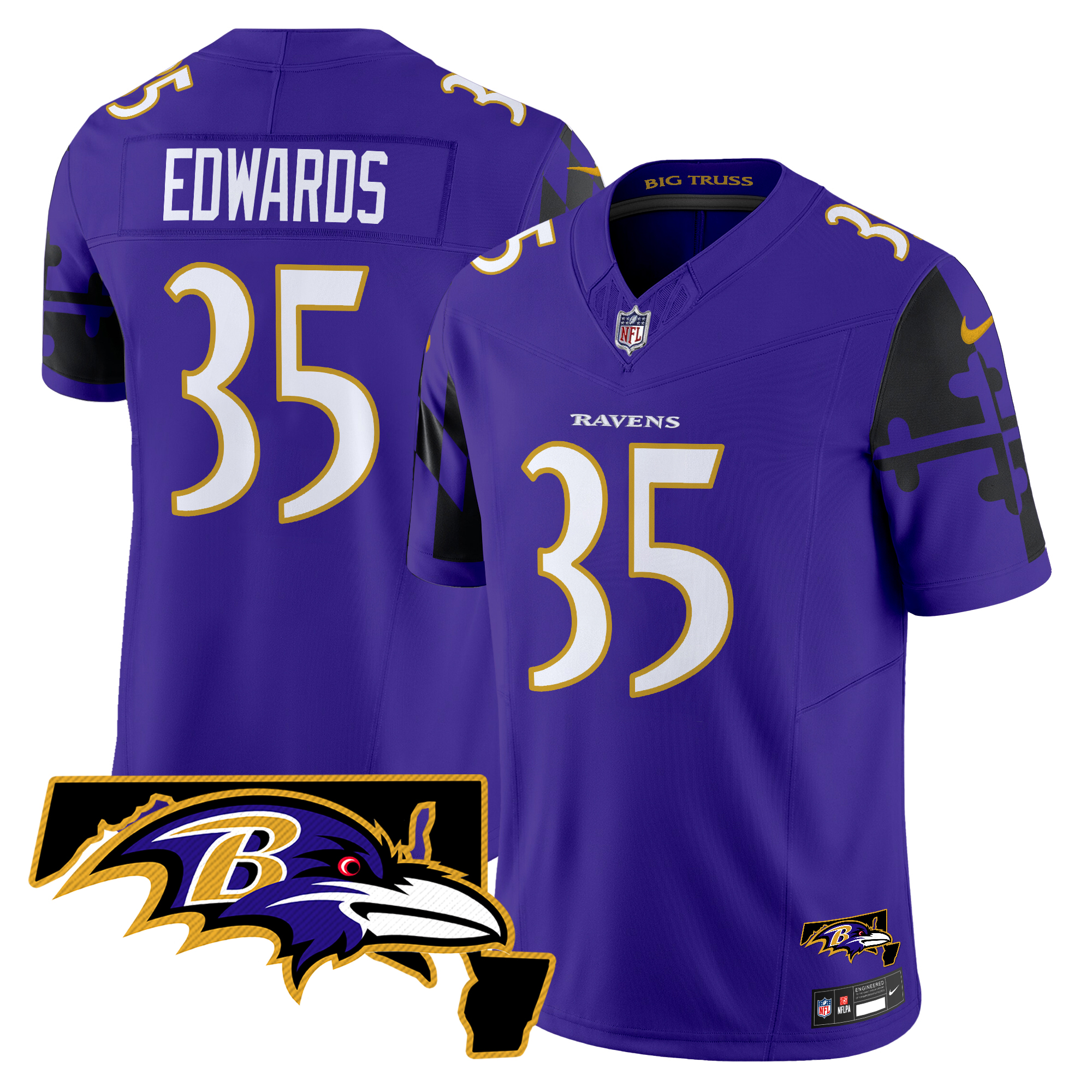Gus Edwards Men's Baltimore Ravens Maryland Flag Map Patch Vapor Limited Purple Jersey - All Stitched