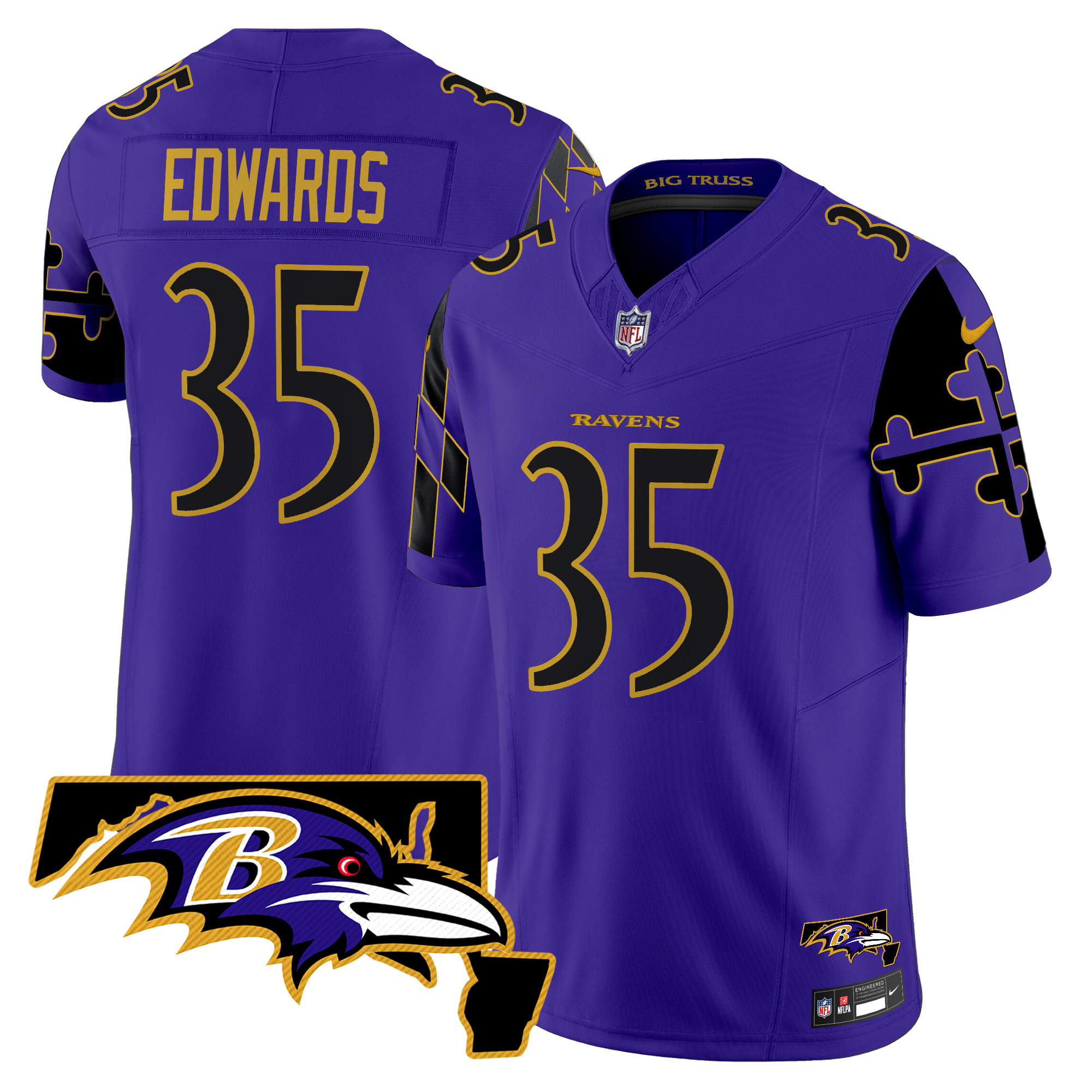 Gus Edwards Men's Baltimore Ravens Maryland Flag Map Patch Vapor Limited Purple Limited Jersey - All Stitched
