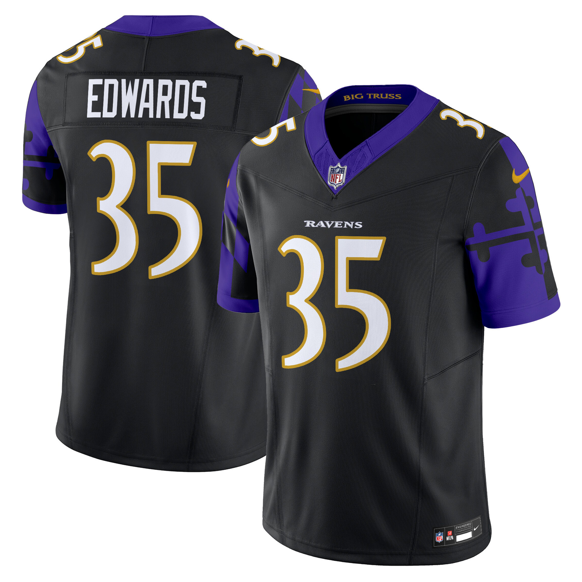 Gus Edwards Men's Baltimore Ravens Maryland Flag Vapor Limited Black Jersey - All Stitched