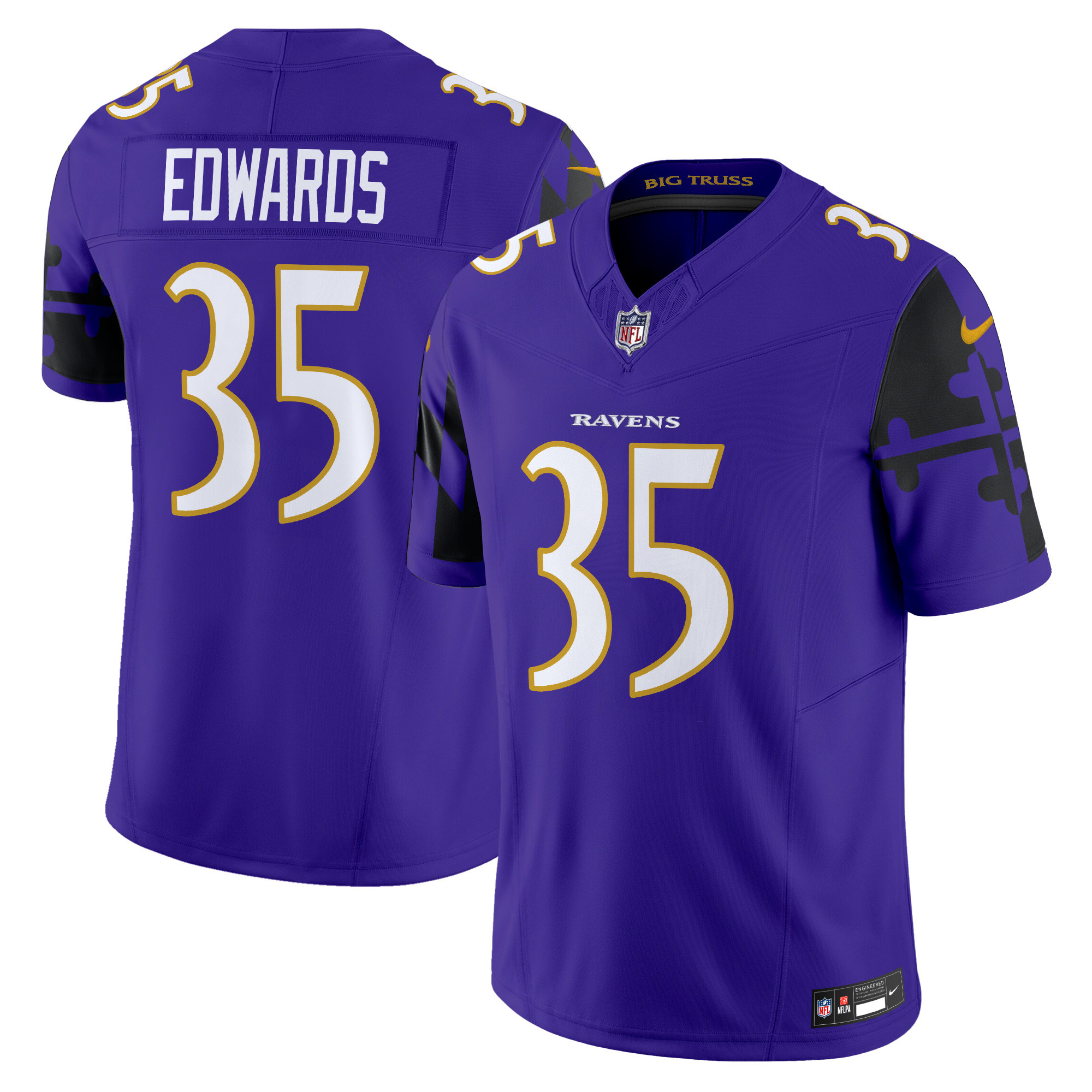 Gus Edwards Men's Baltimore Ravens Maryland Flag Vapor Limited Purple Jersey - All Stitched
