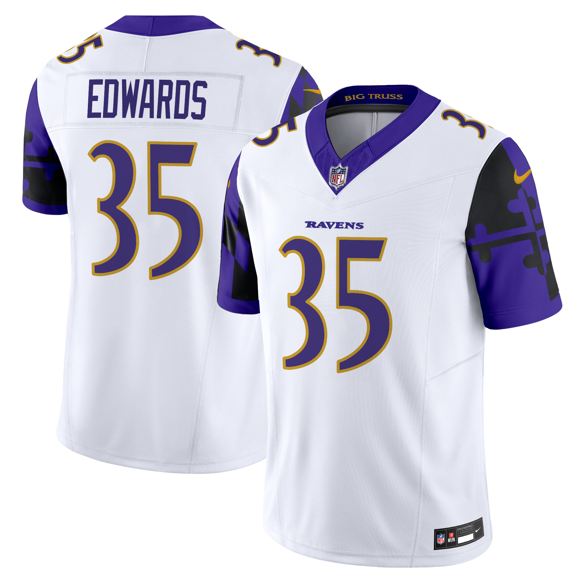 Gus Edwards Men's Baltimore Ravens Maryland Flag Vapor Limited White Jersey - All Stitched