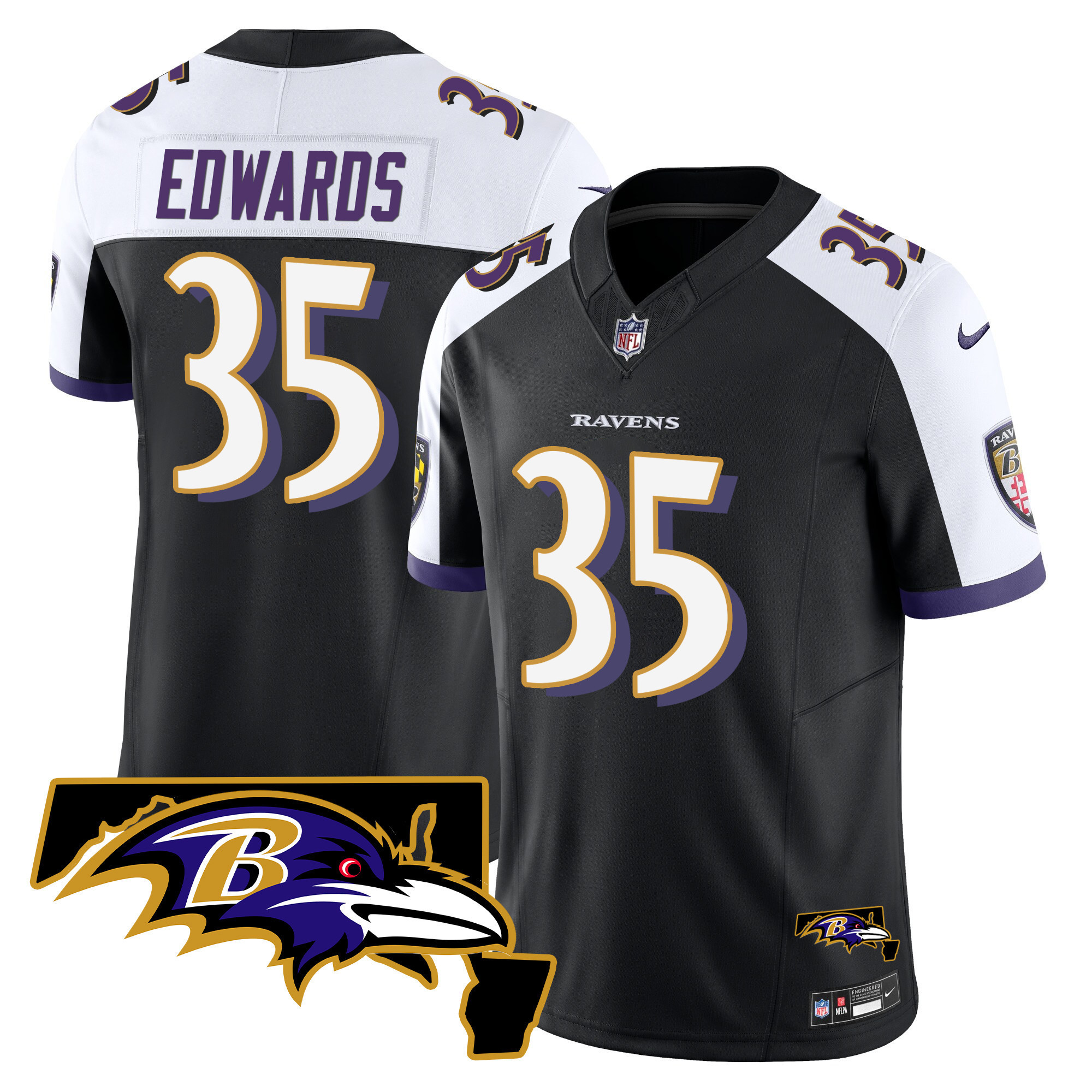 Gus Edwards Men's Baltimore Ravens Maryland Patch Vapor Limited Black Alternate Jersey - All Stitched