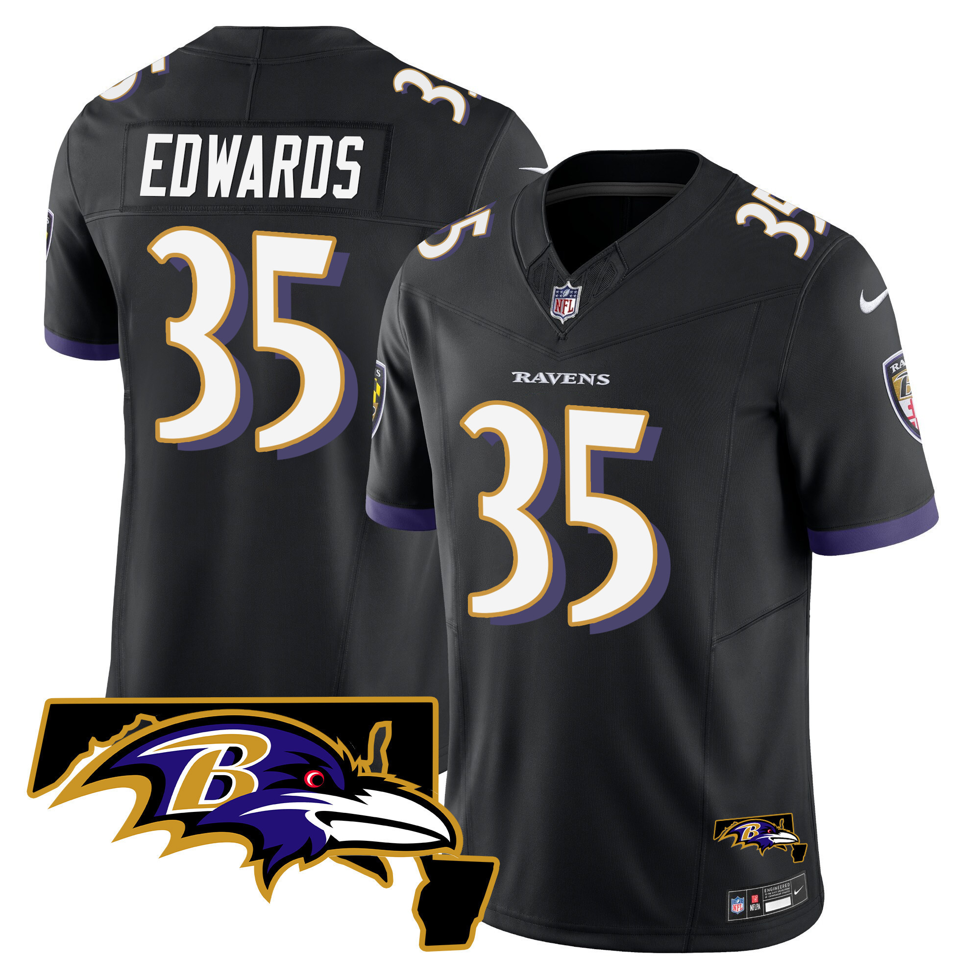 Gus Edwards Men's Baltimore Ravens Maryland Patch Vapor Limited Black Jersey - All Stitched