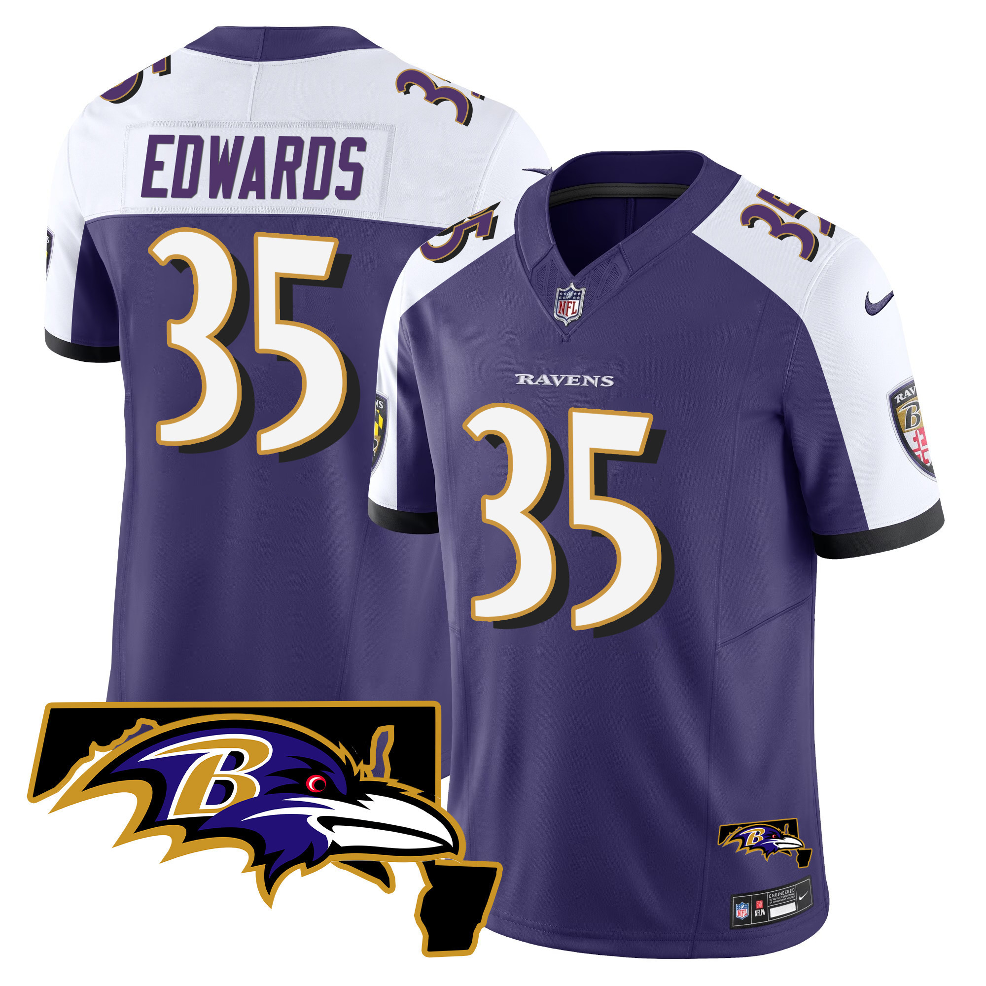 Gus Edwards Men's Baltimore Ravens Maryland Patch Vapor Limited Purple Alternate Jersey - All Stitched