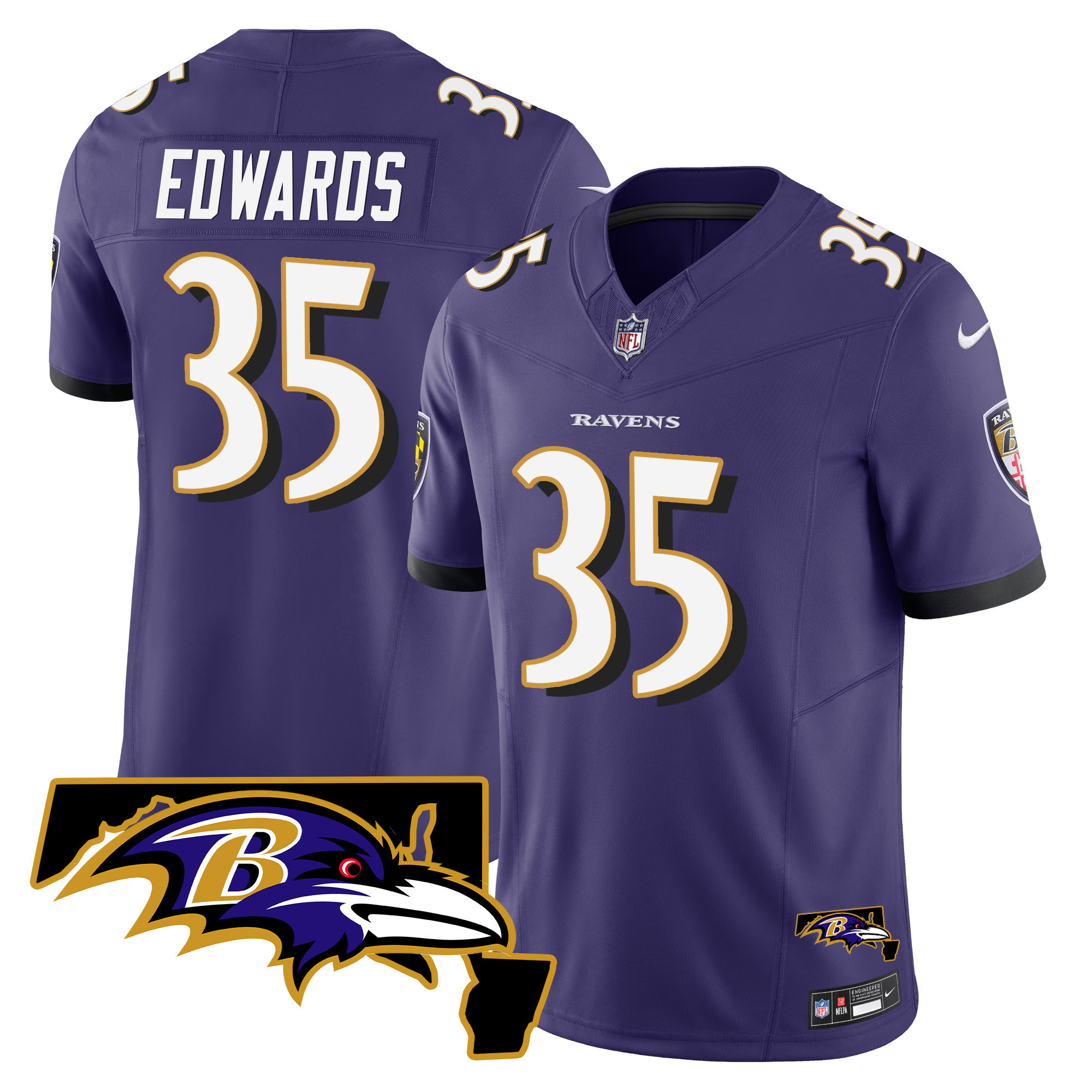 Gus Edwards Men's Baltimore Ravens Maryland Patch Vapor Limited Purple Jersey - All Stitched