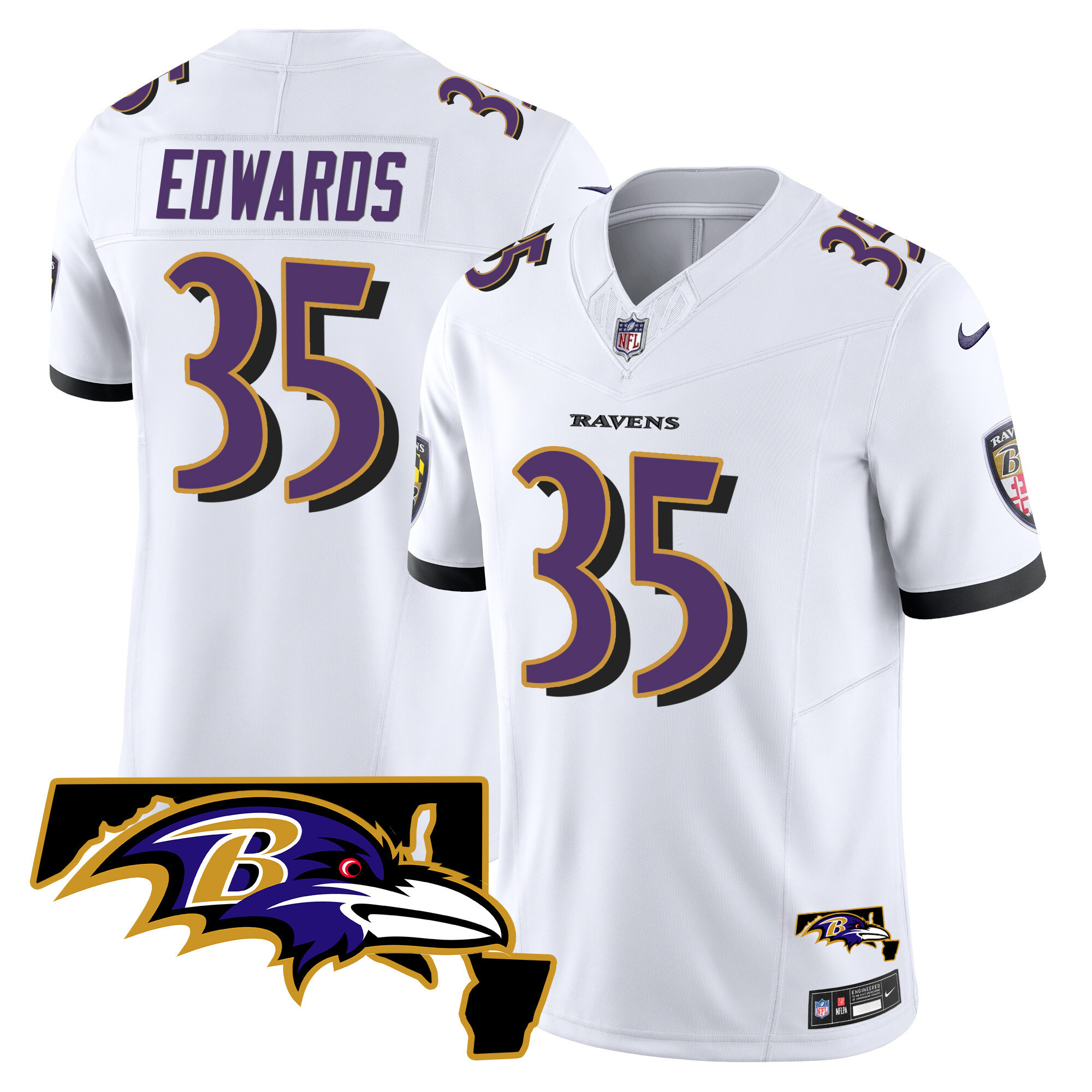 Gus Edwards Men's Baltimore Ravens Maryland Patch Vapor Limited White Jersey - All Stitched