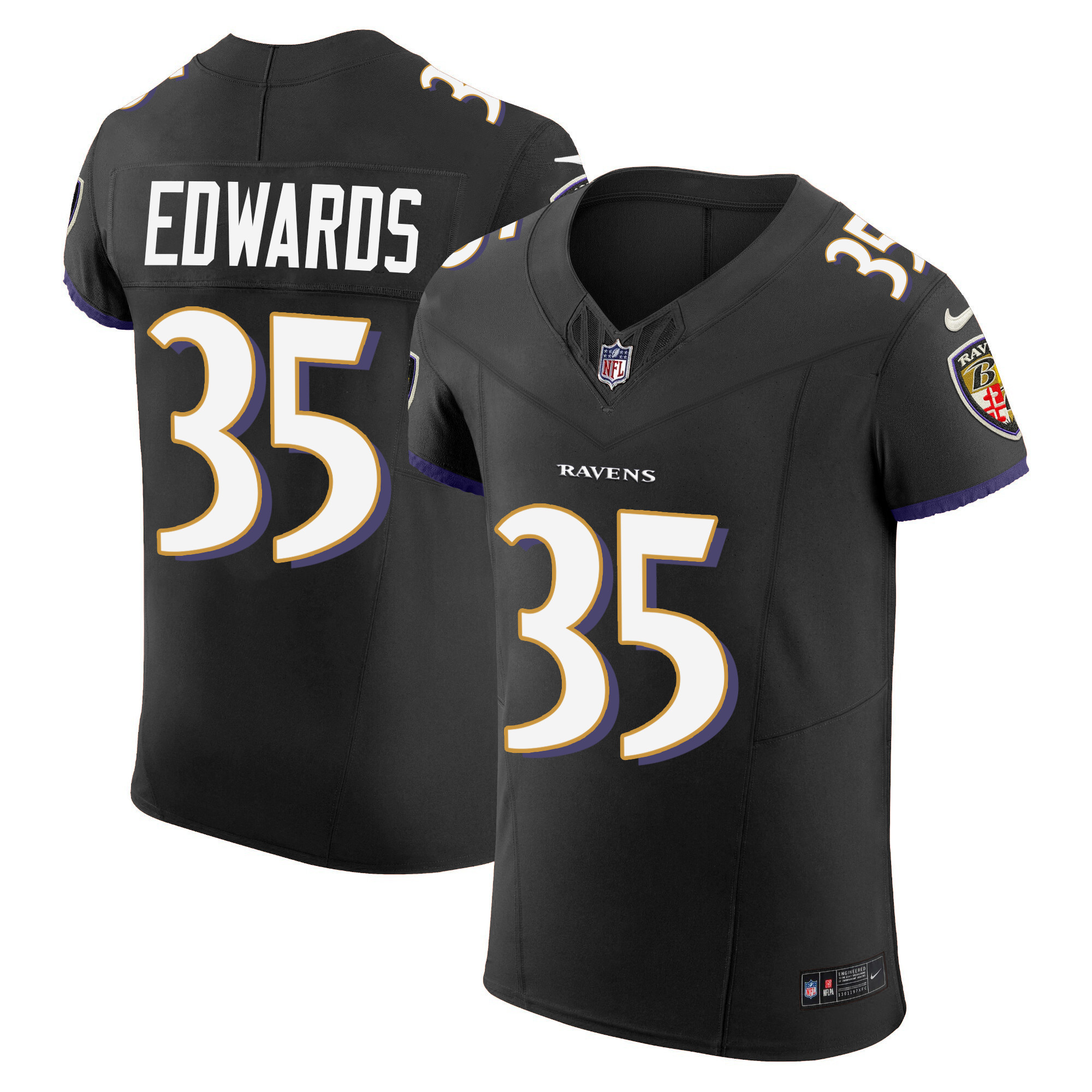 Gus Edwards Men's Baltimore Ravens Vapor Elite Black Jersey - All Stitched