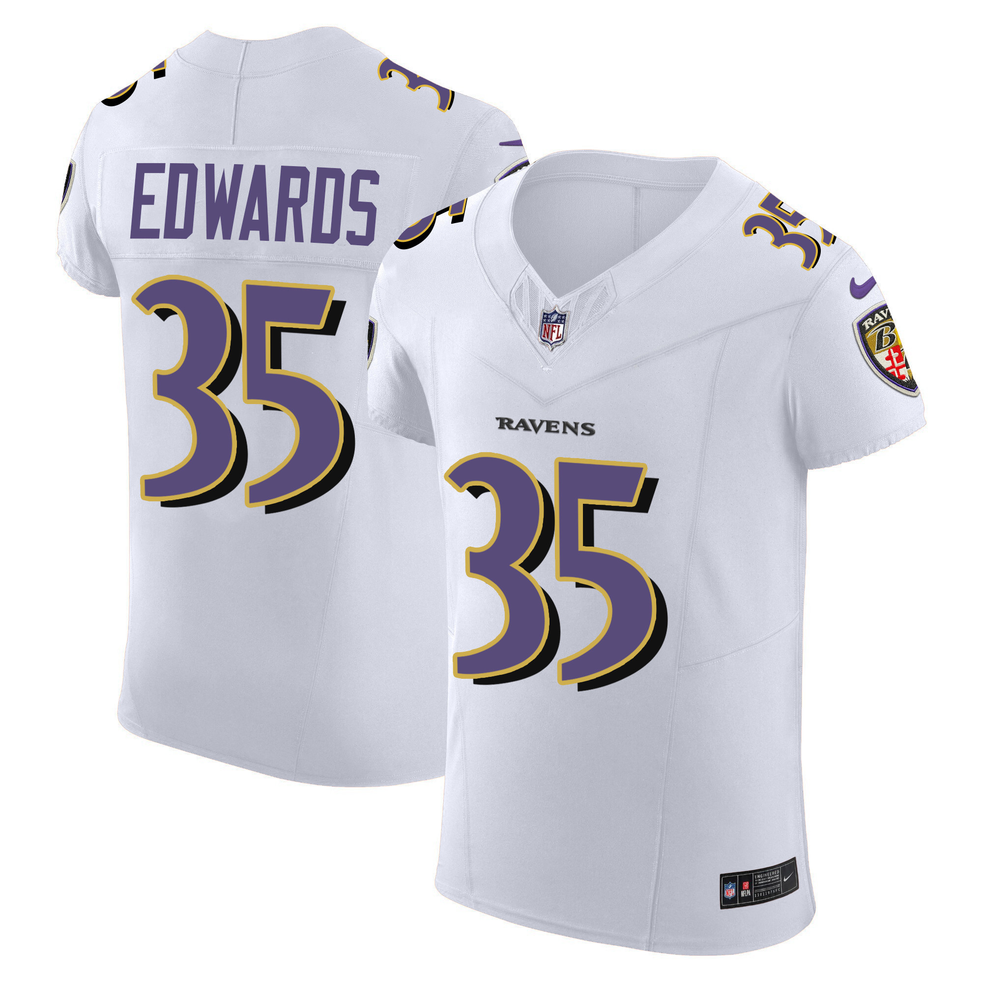 Gus Edwards Men's Baltimore Ravens Vapor Elite White Jersey - All Stitched