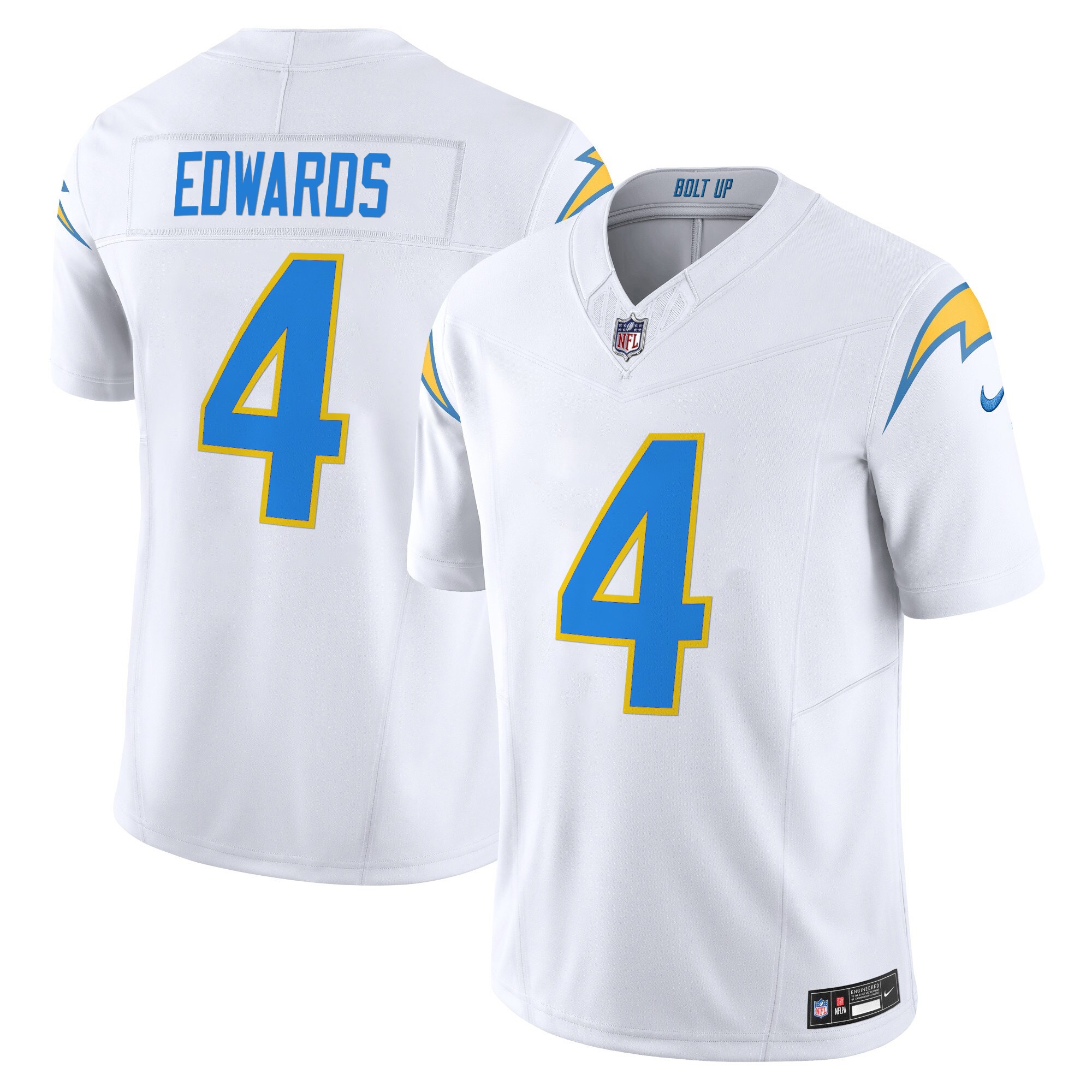 Gus Edwards Men's Los Angeles Chargers 2024 Vapor Limited White Jersey - All Stitched
