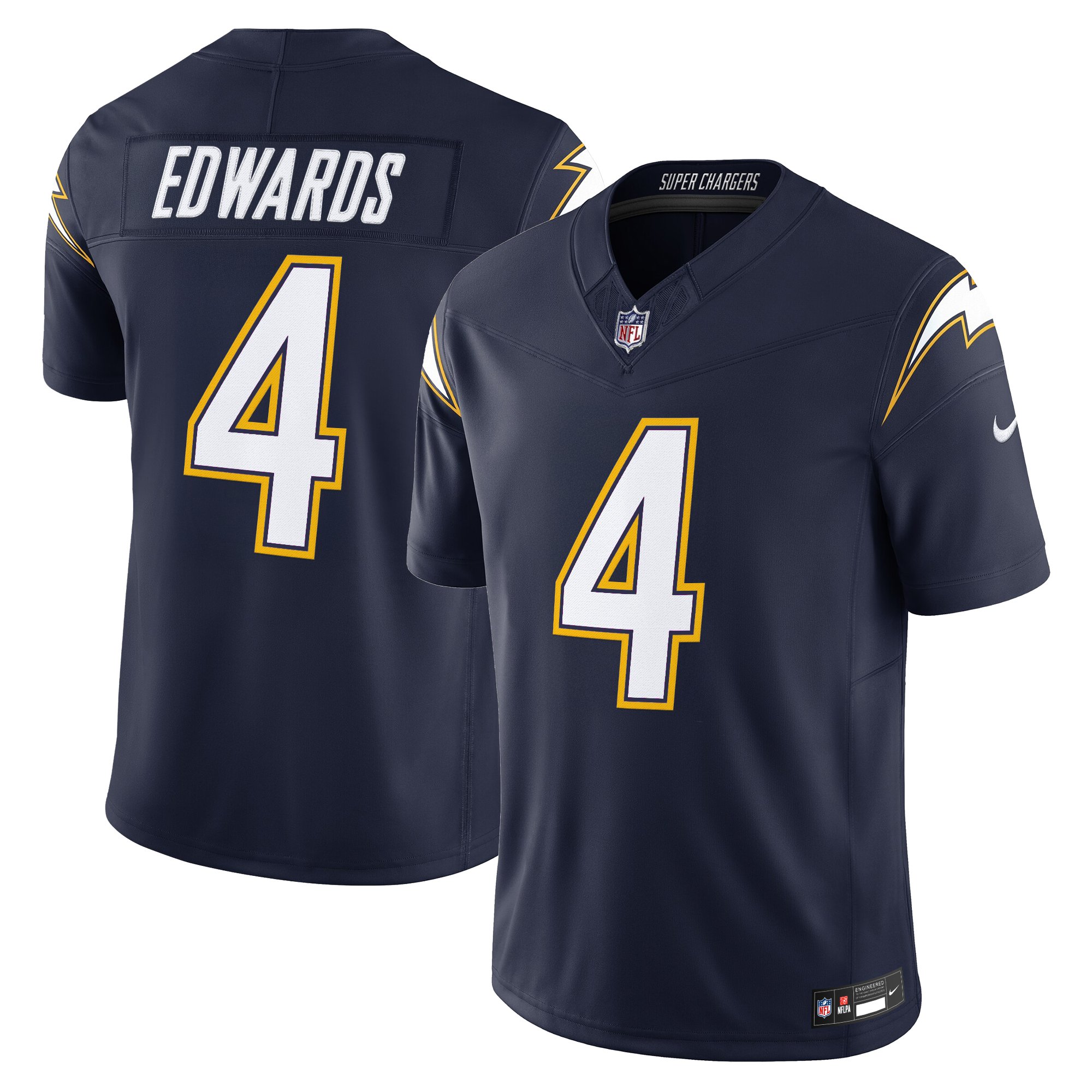 Gus Edwards Men's Los Angeles Chargers 2025 Alternate Charger Power Vapor Limited Navy Jersey - All Stitched