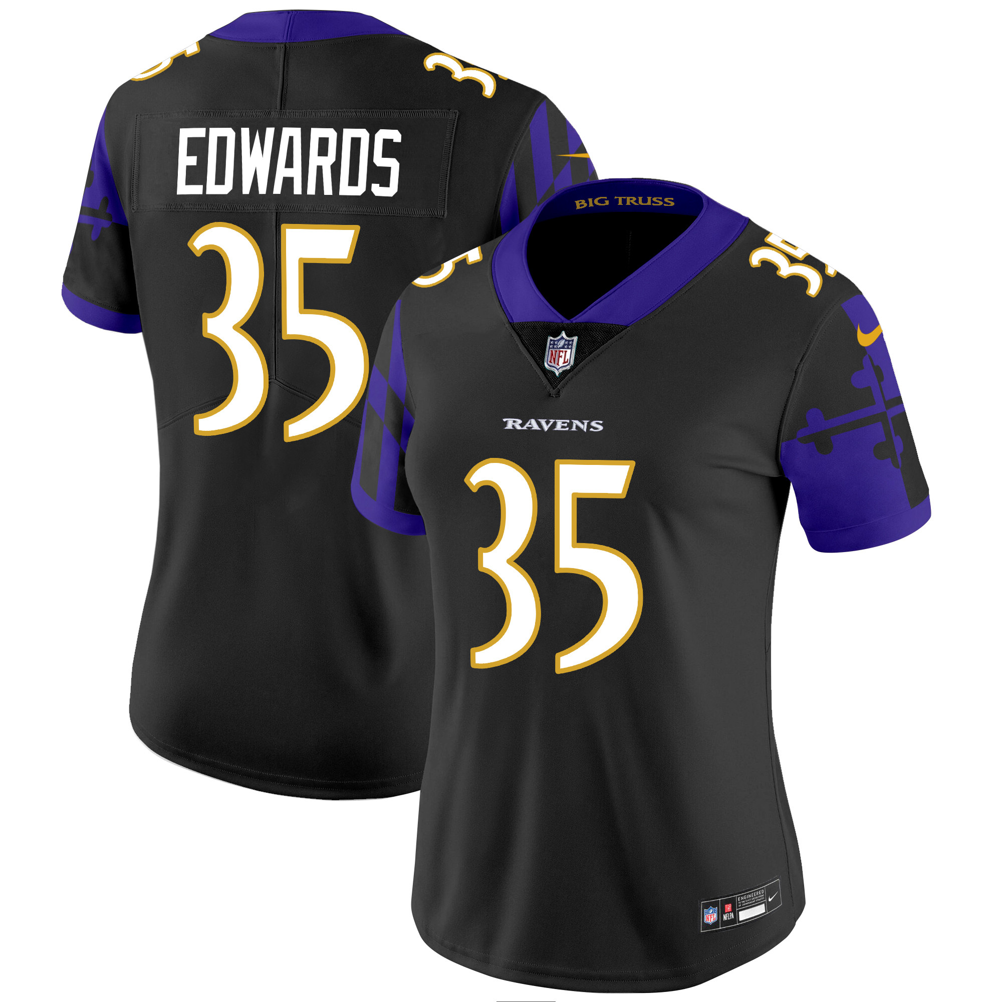 Gus Edwards Women's Baltimore Ravens Maryland Flag Vapor Limited Black Jersey - All Stitched