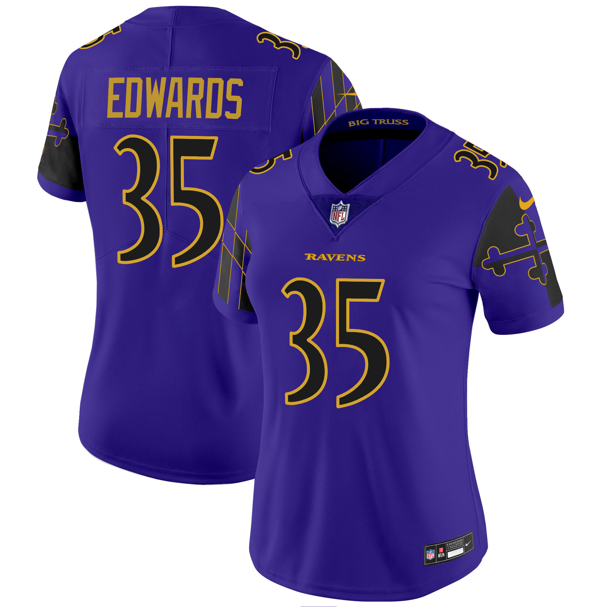 Gus Edwards Women's Baltimore Ravens Maryland Flag Vapor Limited Purple Limited Jersey - All Stitched