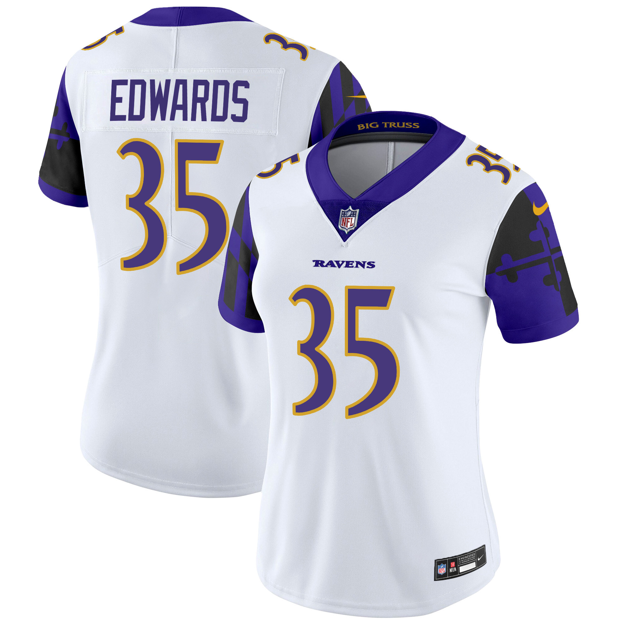 Gus Edwards Women's Baltimore Ravens Maryland Flag Vapor Limited White Jersey - All Stitched