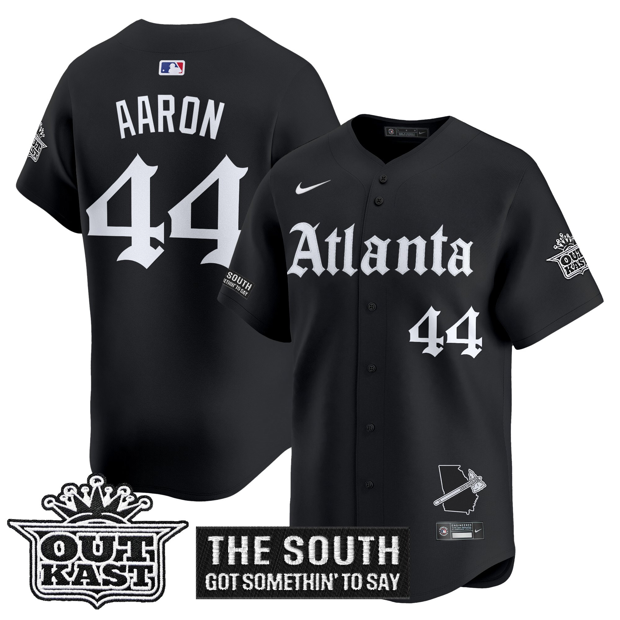 Hank Aaron Men's Atlanta Braves 'Gothic South x Outkast Edition' Vapor Premier Limited Black Jersey - All Stitched