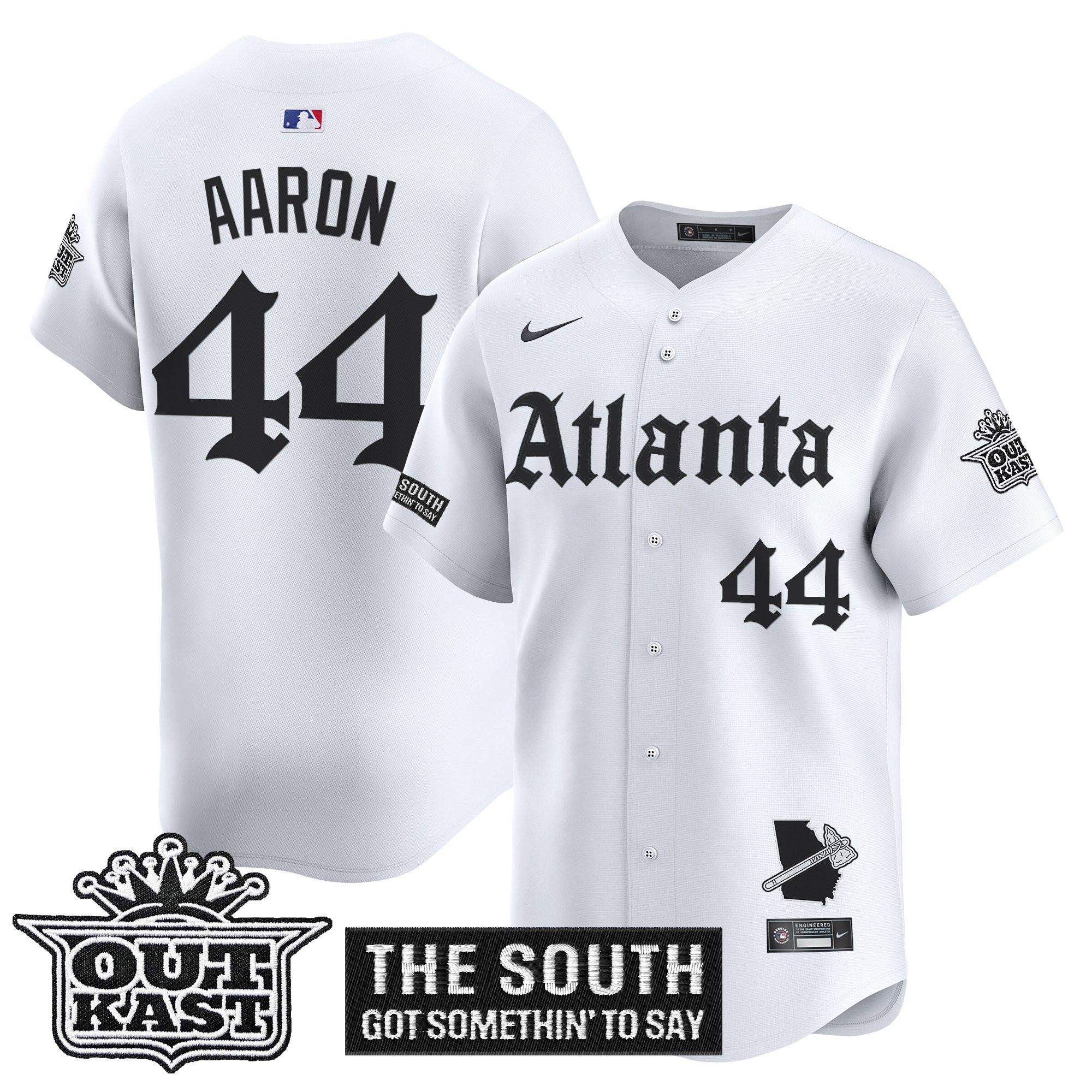 Hank Aaron Men's Atlanta Braves 'Gothic South x Outkast Edition' Vapor Premier Limited White Jersey - All Stitched