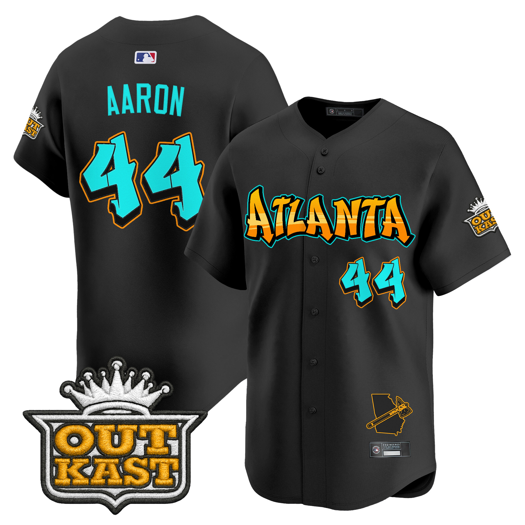Hank Aaron Men's Atlanta Braves 'Graffiti A-Town Edition' Vapor Premier Limited Black Jersey - All Stitched