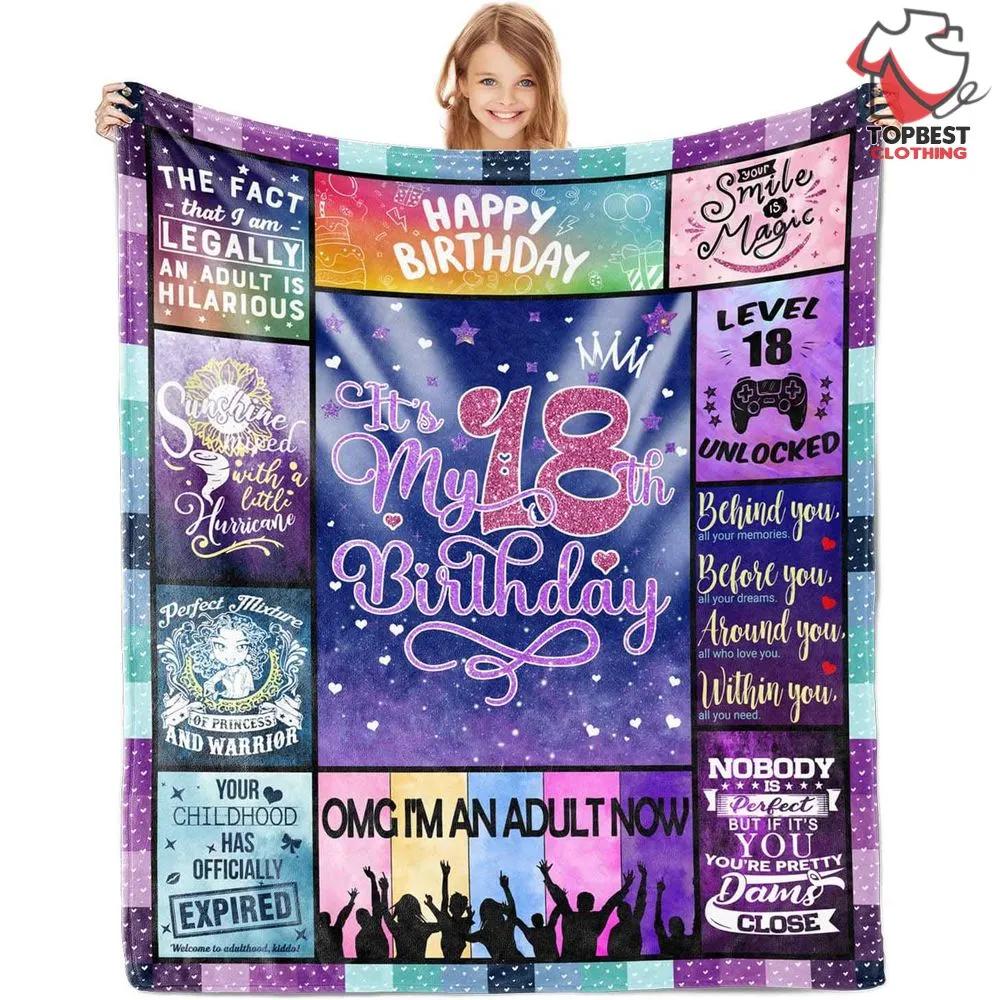 Happy 18Th Birthday Granddaughter Fleece Quilt Blanket 18Th Birthday Decorations For Girls Blanket - TopBestClothing