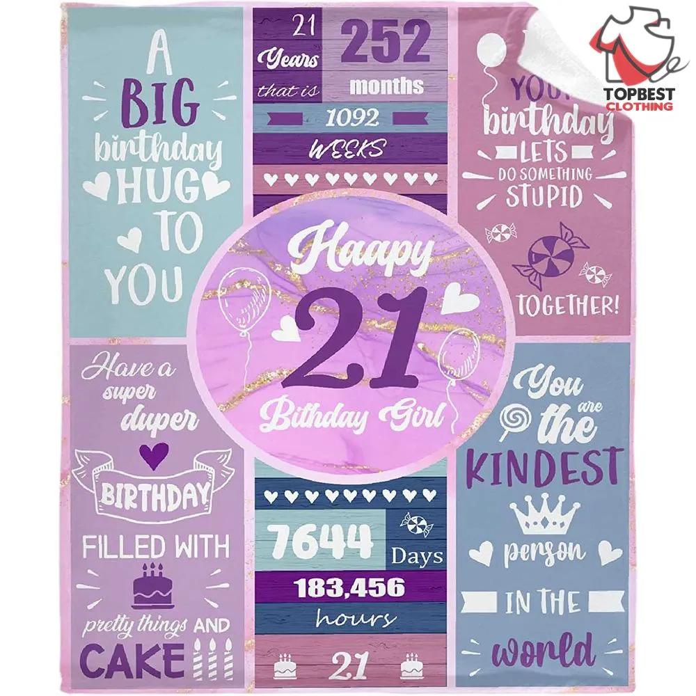 Happy 21St Birthday Granddaughter 21Th Birthday Fleece Quilt Blanket - TopBestClothing
