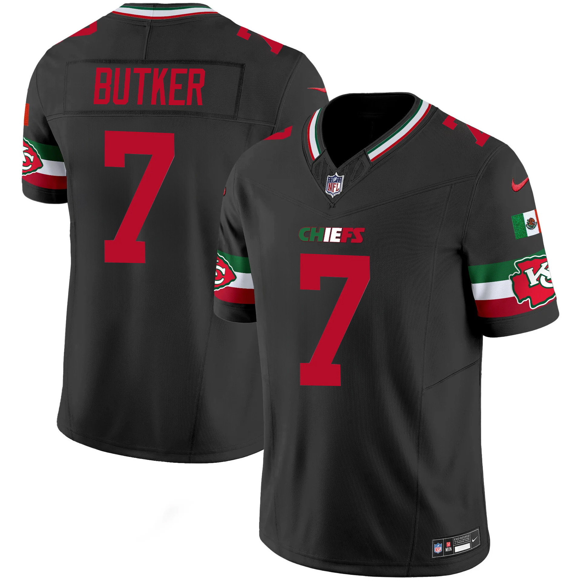 Harrison Butker Men's Kansas City Chiefs Mexico Vapor Limited Black Jersey - All Stitched