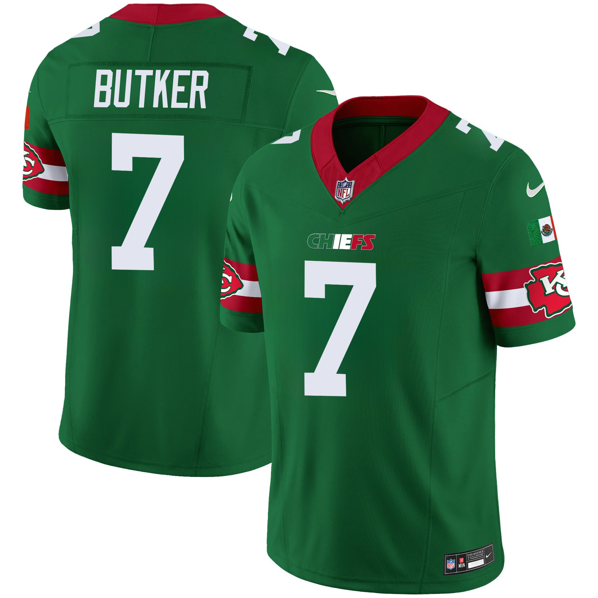 Harrison Butker Men's Kansas City Chiefs Mexico Vapor Limited Green Jersey - All Stitched